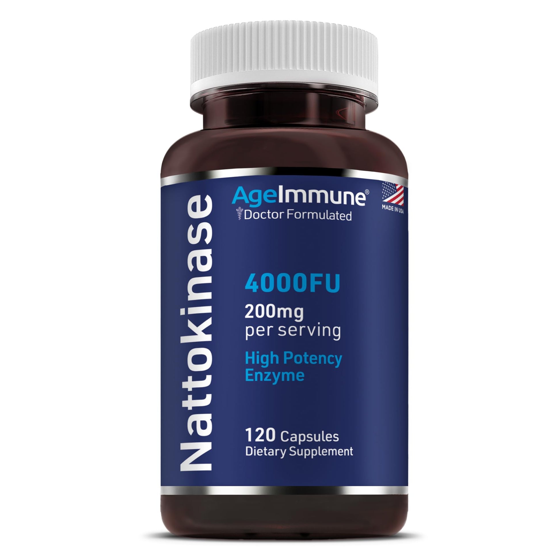 AgeImmune Nattokinase Supplement 4000 FU 200mg Enzyme Cardiovascular Support Capsules 120 Count