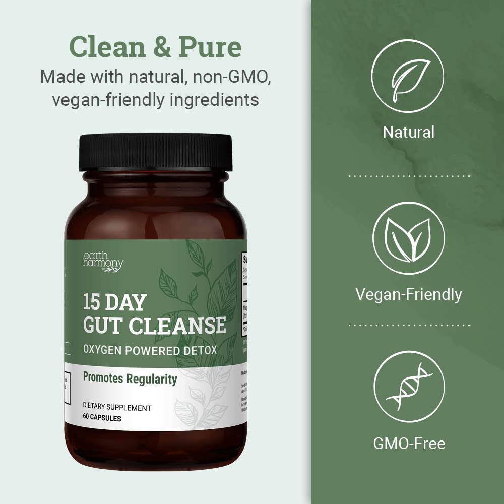 Earth Harmony Naturals 15 Day Gut Cleanse Detox Capsule, 60 Capsules