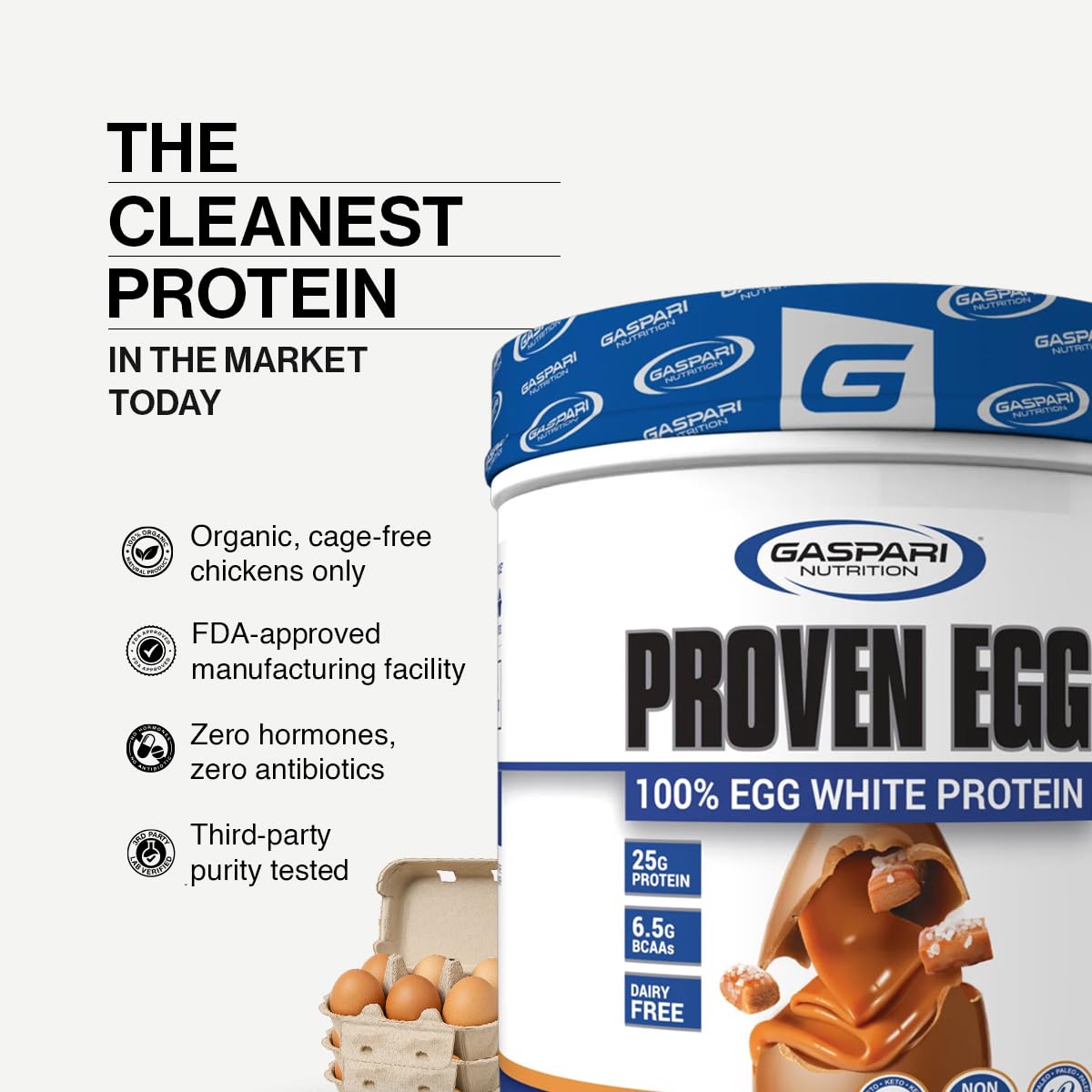 Gaspari Nutrition Proven Egg 100% Egg White Protein Powder, Keto Friendly, Dairy and Lactose Free, Soy Free, Chocolate, 6 oz