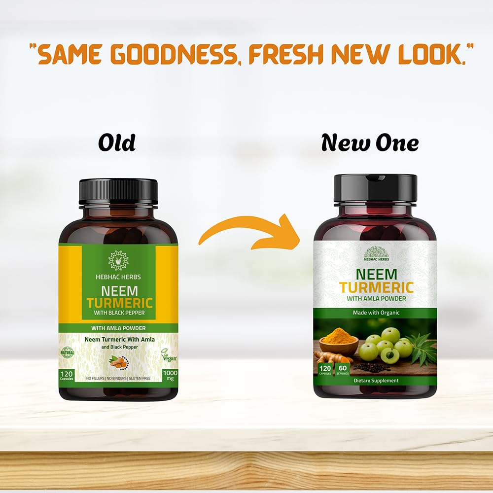 Hebhac Herbs Neem Turmeric Capsules with Amla and Black Pepper 120 Capsules