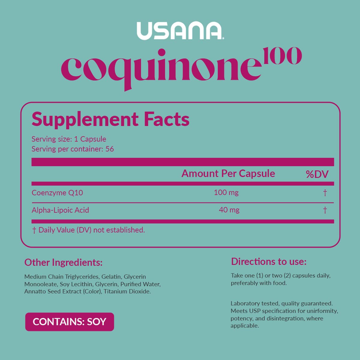 USANA CoQuinone 100 CoQ10 - Alpha-Lipoic Acid Capsule, 1 Count