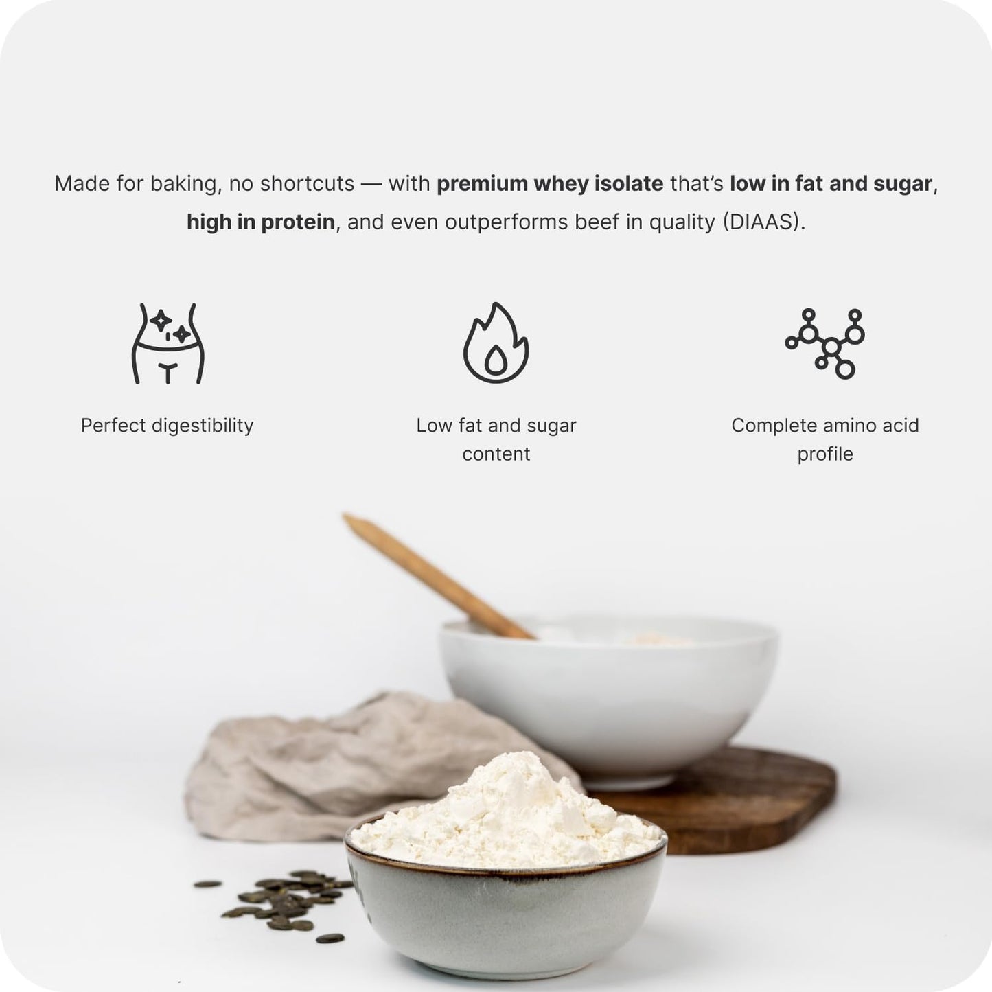 Vilgain 87% Baking Protein Whey Protein Isolate Powder, Low Sugar, Vanilla Flavor, Baking Mix, 1.1 lb