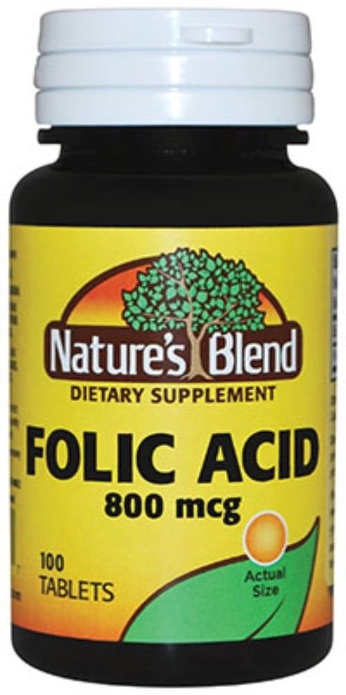 Nature's Blend Folic Acid 800 mcg Tablet, 100 Tablets