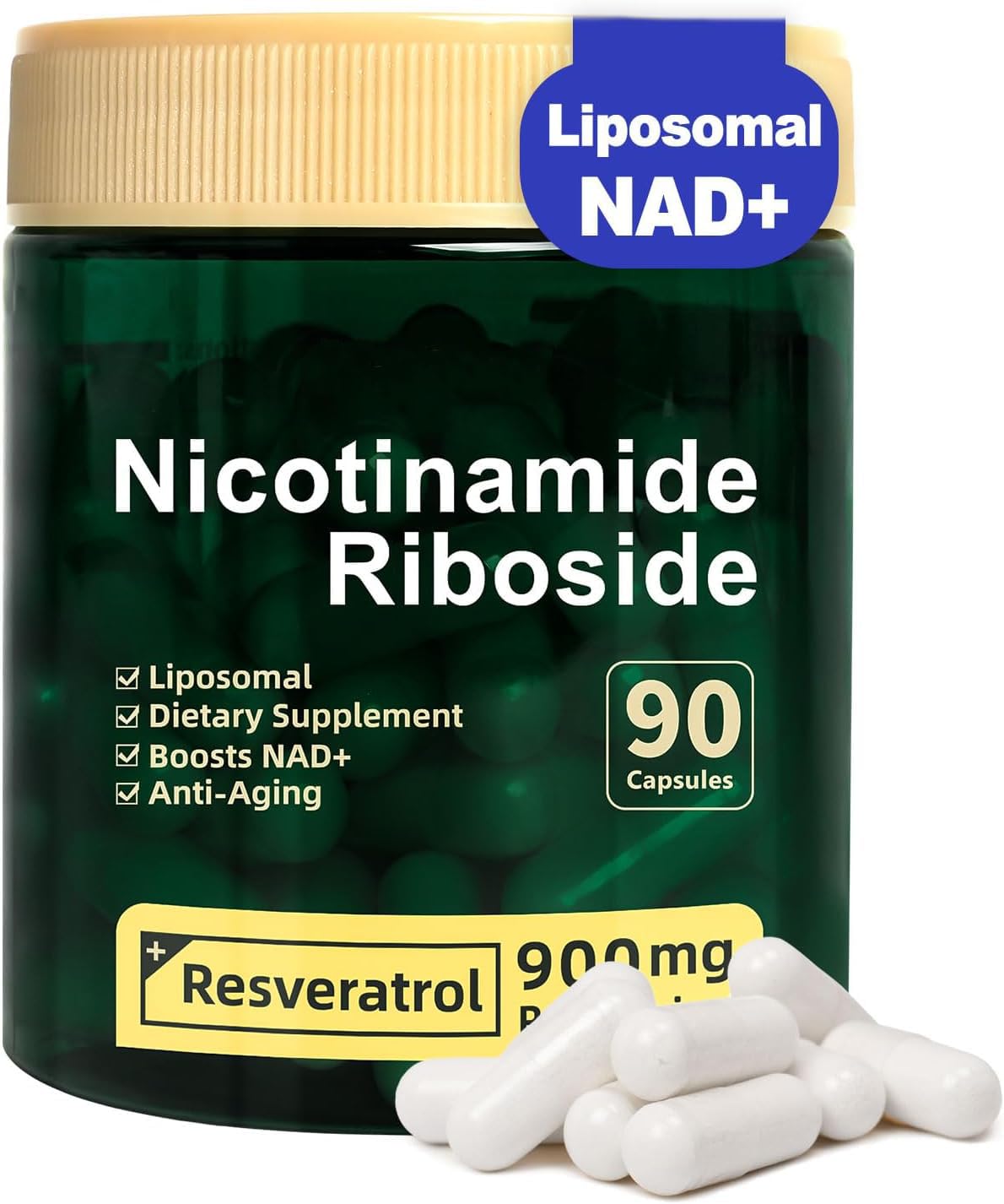 WepBio Liposomal NAD+ Supplement with Nicotinamide Riboside and Resveratrol 900mg for Women and Men, 90 Capsules