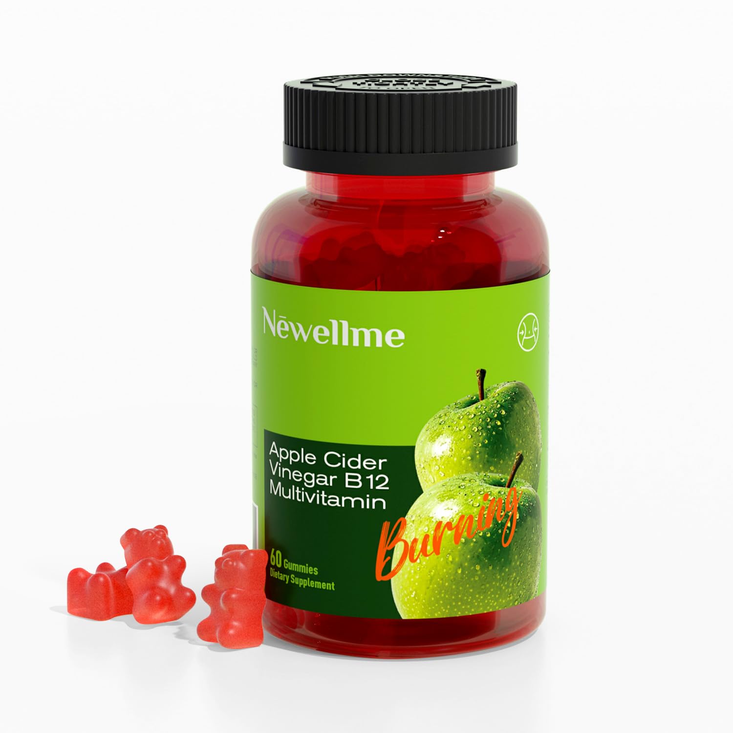NEWELLME Organic Apple Cider Vinegar Gummies with B12, Gluten Free, Vegan, Non-GMO, 60 Count