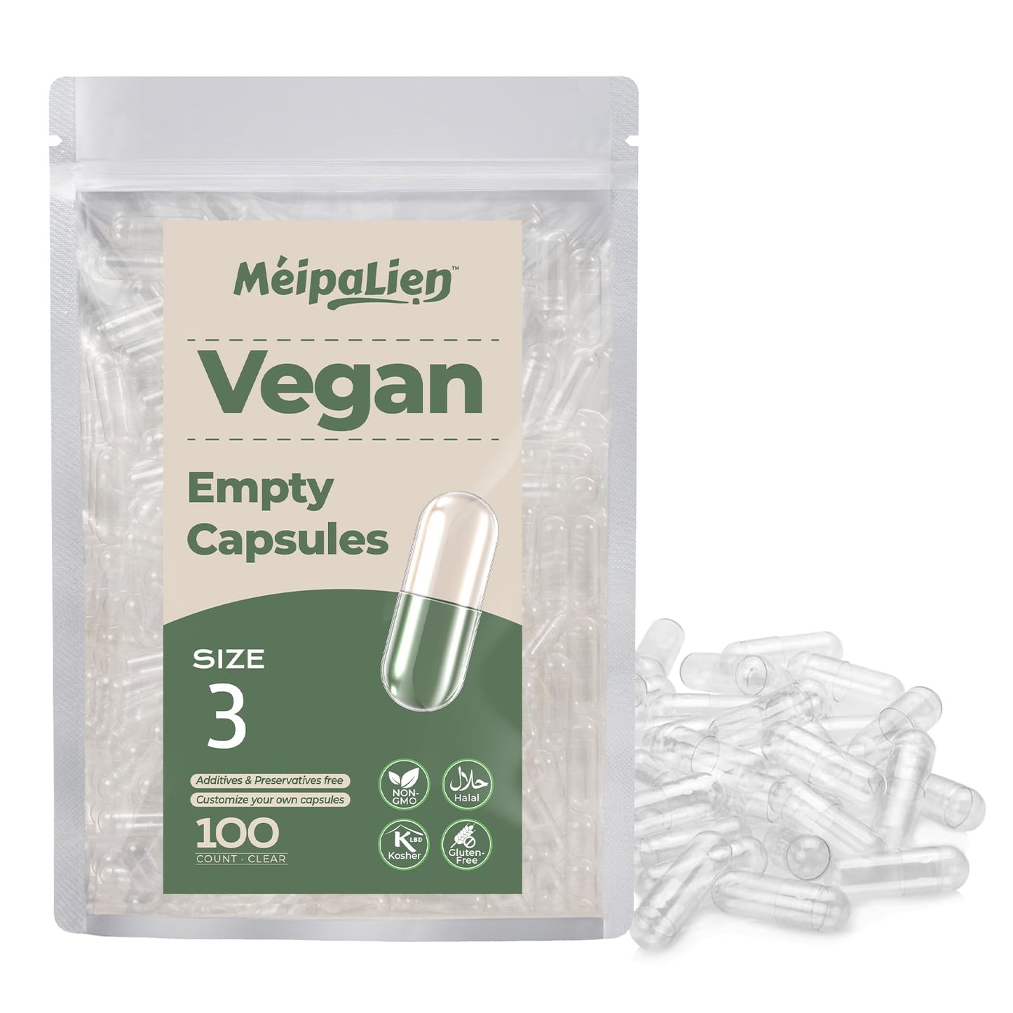MéipaLien HPMC Empty Capsules, 100 Count