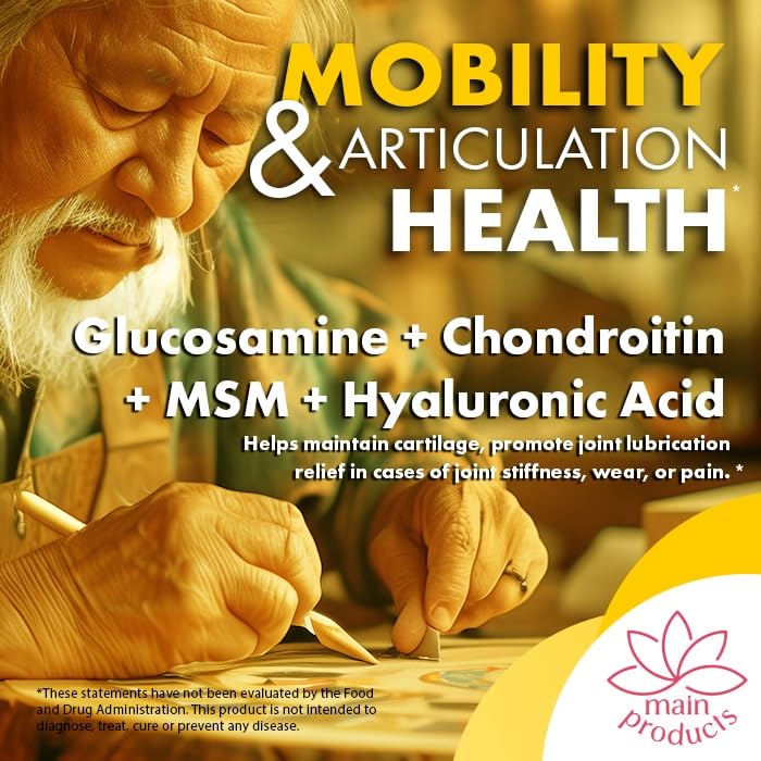 Main Products Glucosamine Chondroitin MSM Hyaluronic Acid Ashwagandha Turmeric Ginger Arnica Joint Support Supplement, Micronized, 2430mg, 180 Capsules
