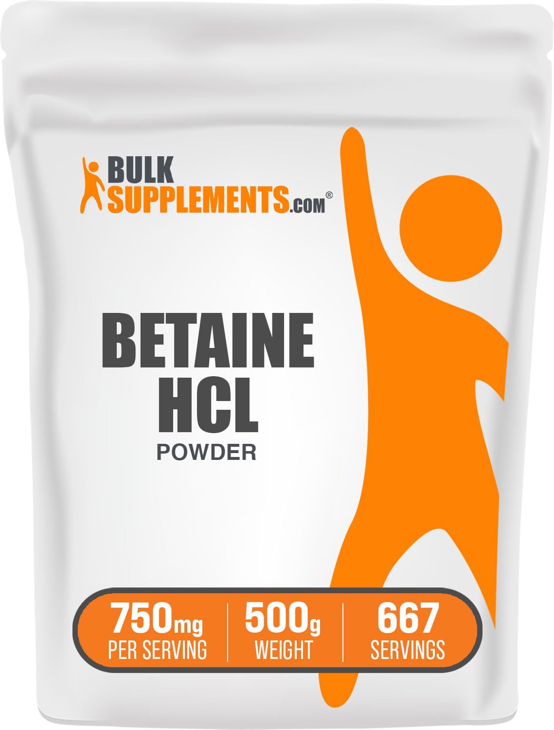 BulkSupplements Betaine HCl Powder 750 mg per Serving, 500 g (1.1 lb) (Pack of 1)