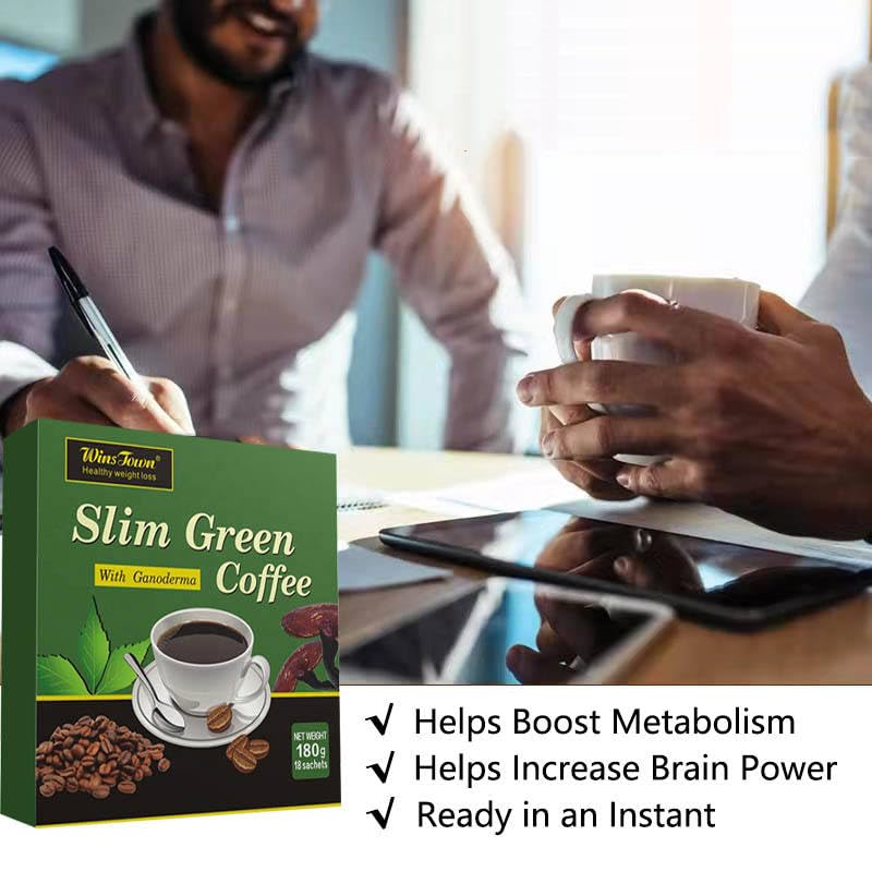 Wins Town 6-IN-1 Natural Diet Instant Coffee with Ginseng, Ganoderma & Matcha – Green Coffee Blend for Metabolism Support, Energy Boost, Gluten-Free, 6.35 Ounce Powder