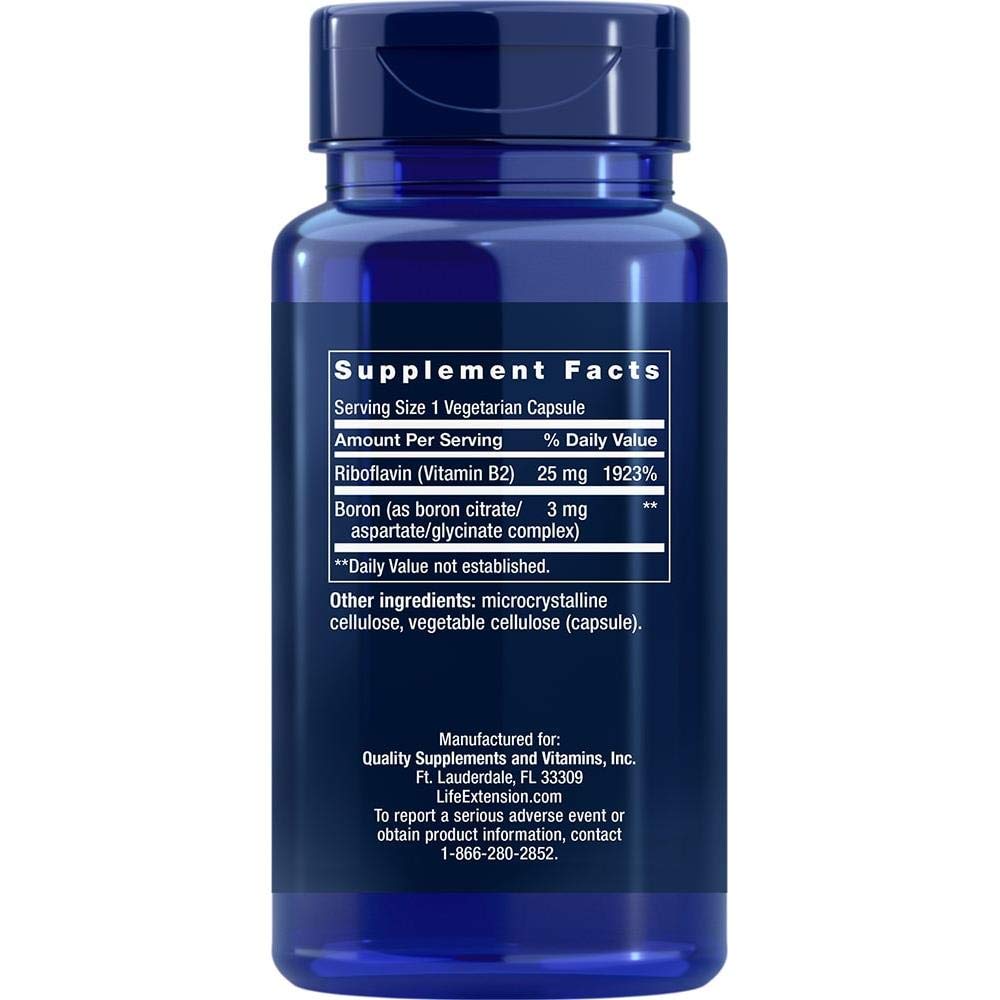 Life Extension Boron 3 mg, Vitamin B2 Capsules, 100 Count