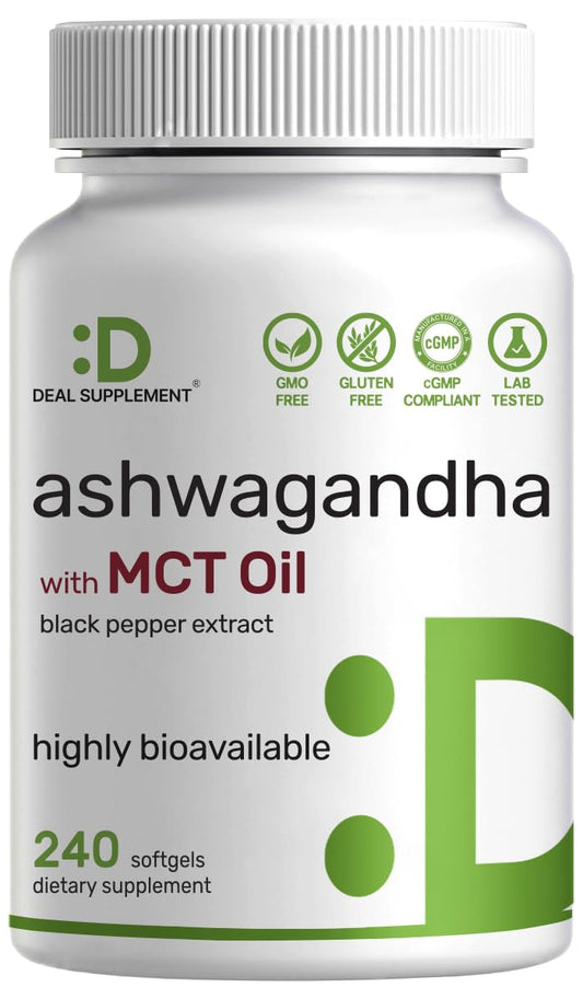 DEAL SUPPLEMENT Ashwagandha Extract with Black Pepper Extract Softgels 240 Count