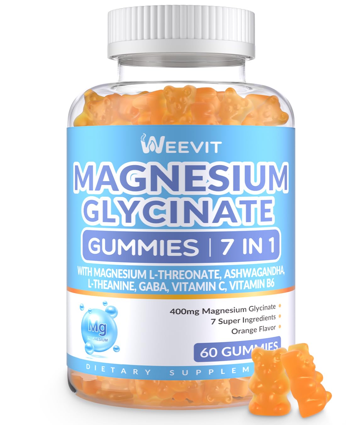 WEEVIT Magnesium Glycinate Gummies Sugar Free, 60 Count