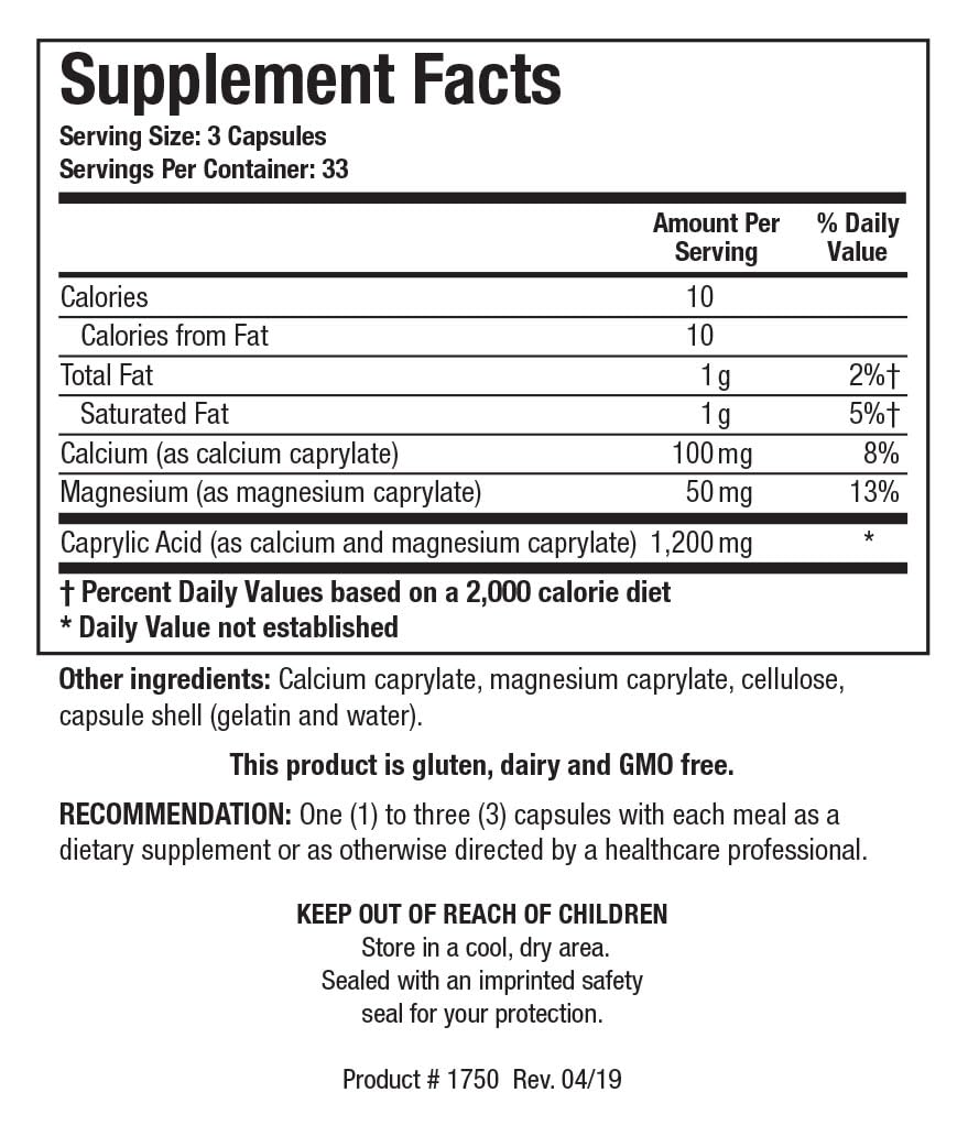 Biotics Research Caprin Caprylic Acid 1200 Milligram Serving, 100 Capsules