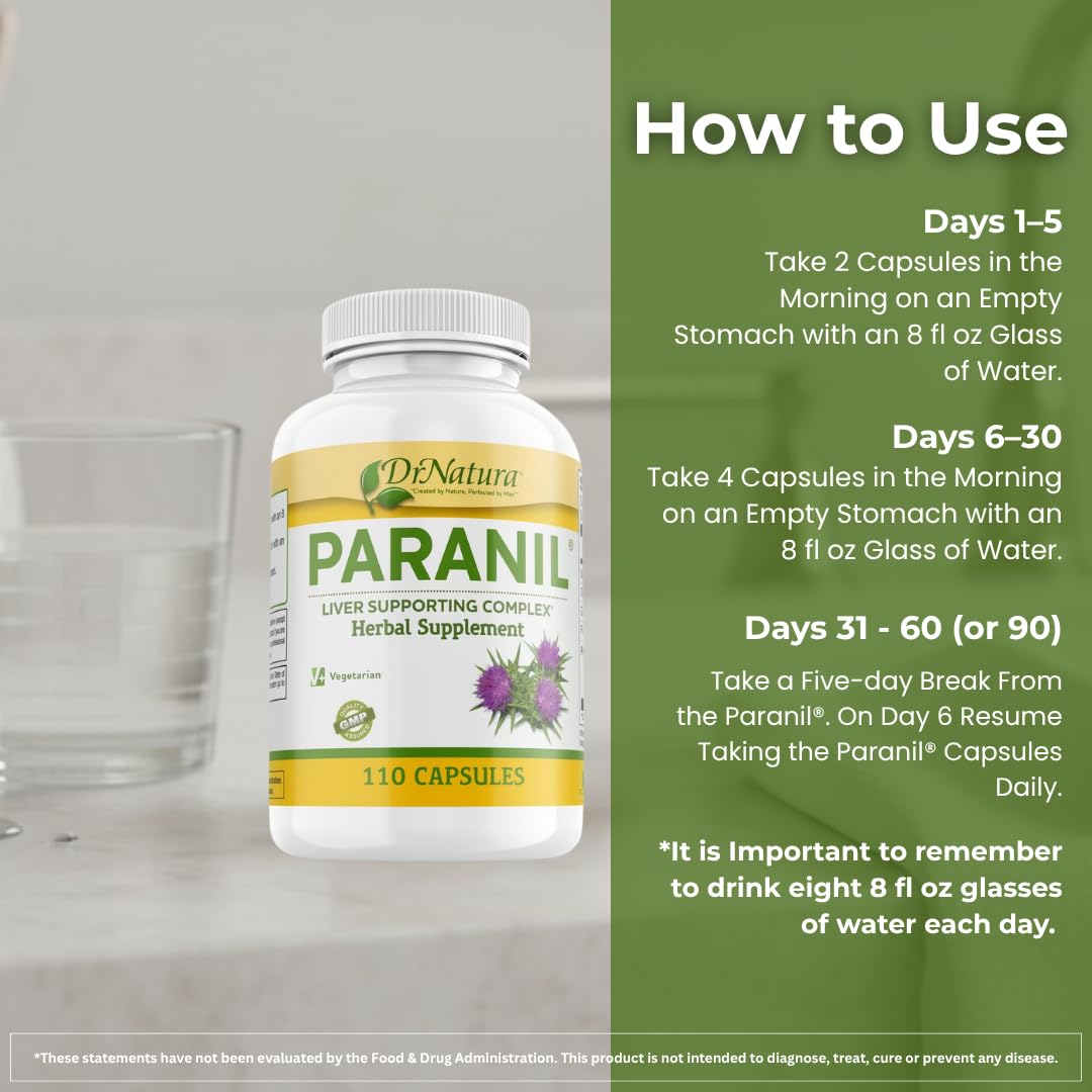 DrNatura Paranil Liver & Colon Cleanse - 17 Herbal Complex with Milk Thistle for Detoxification, 110 Vegetarian Capsules