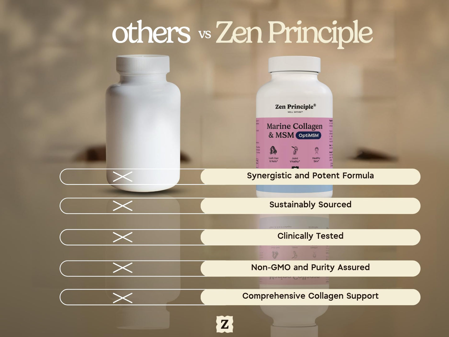 Zen Principle Marine Collagen Peptides Powder with OptiMSM Supplement 210 Capsules
