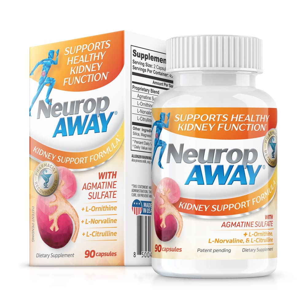 NeuropAWAY Kidney Support Formula Sugar Free with Agmatine Sulfate 500mg L-Novaline 50mg L-Ornithine 150mg L-Citrulline 100mg Capsule, 90 Count