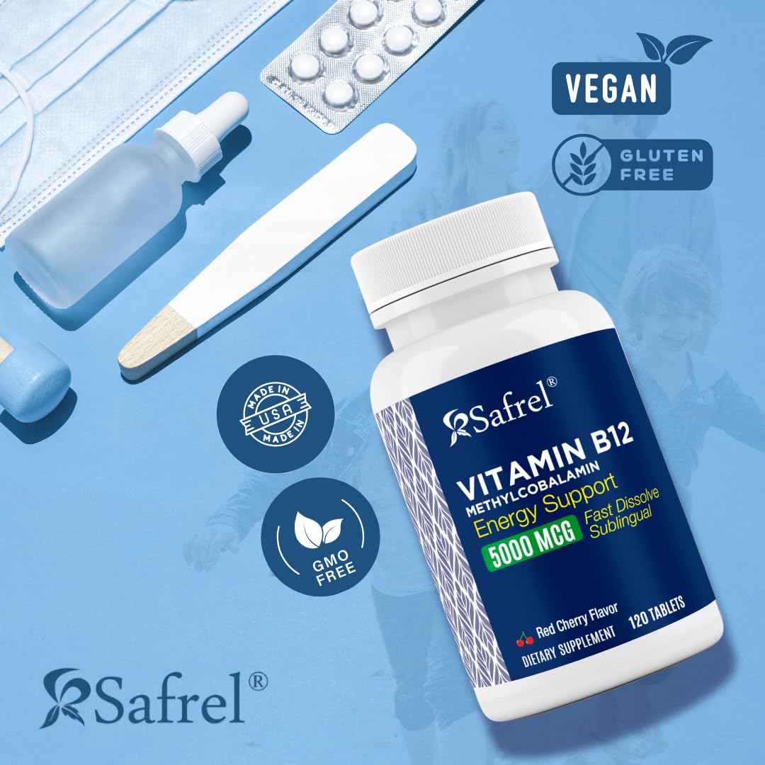 Safrel Vitamin B12 5000 mcg Tablet, 200 Count