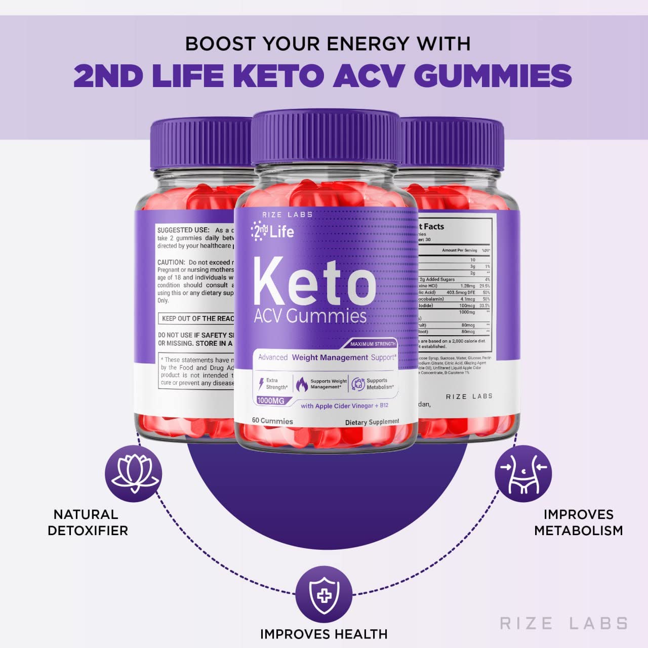 Rize Labs 2nd Life Keto ACV Gummies, 300 Gummies