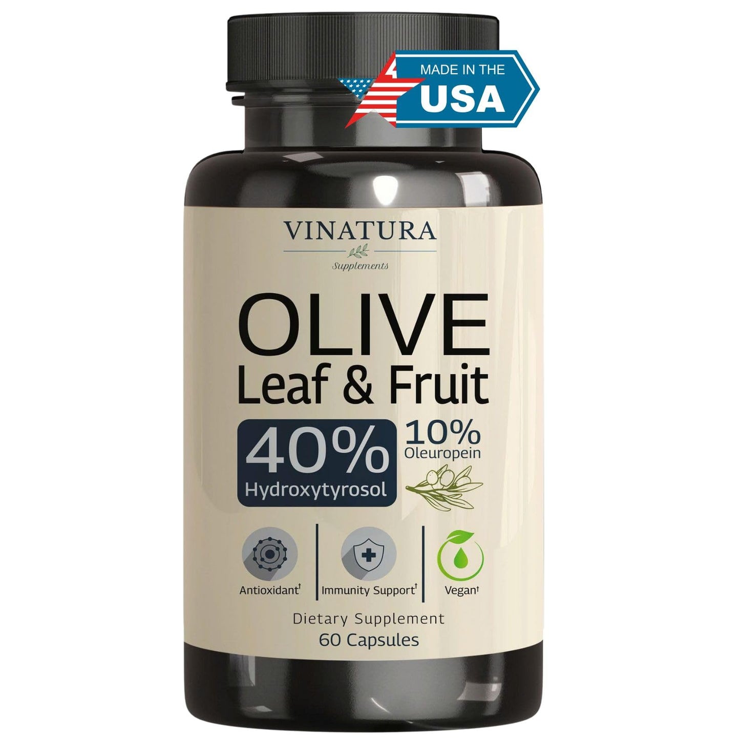 VINATURA Hydroxytyrosol Supplement, Olive Leaf Extract Capsules - 60 Count