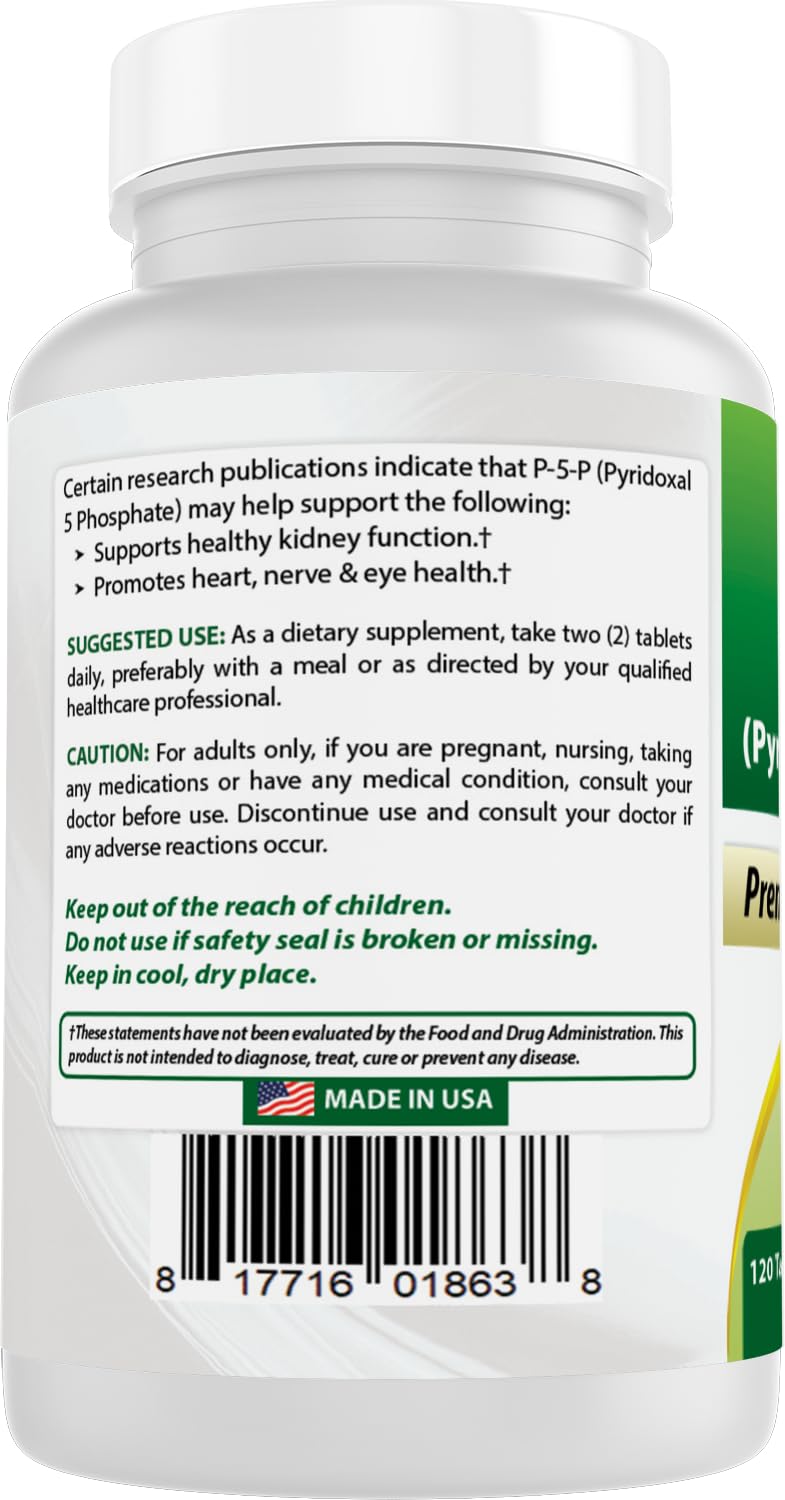 Best Naturals P5P Vitamin B6 (Pyridoxal 5 Phosphate) 100 mg/Serving Tablets, 120 Count