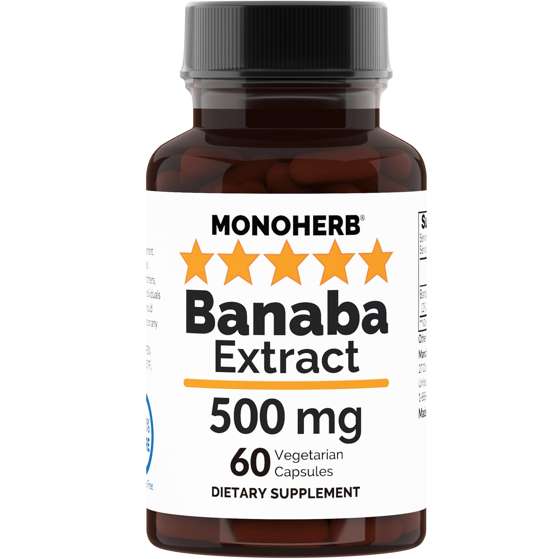 MONOHERB Banaba Extract - 500 mg per Capsule, 60 Capsules