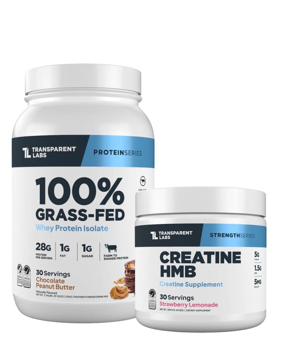 Transparent Labs Grass-Fed Whey Protein Isolate Powder & Creatine HMB Powder