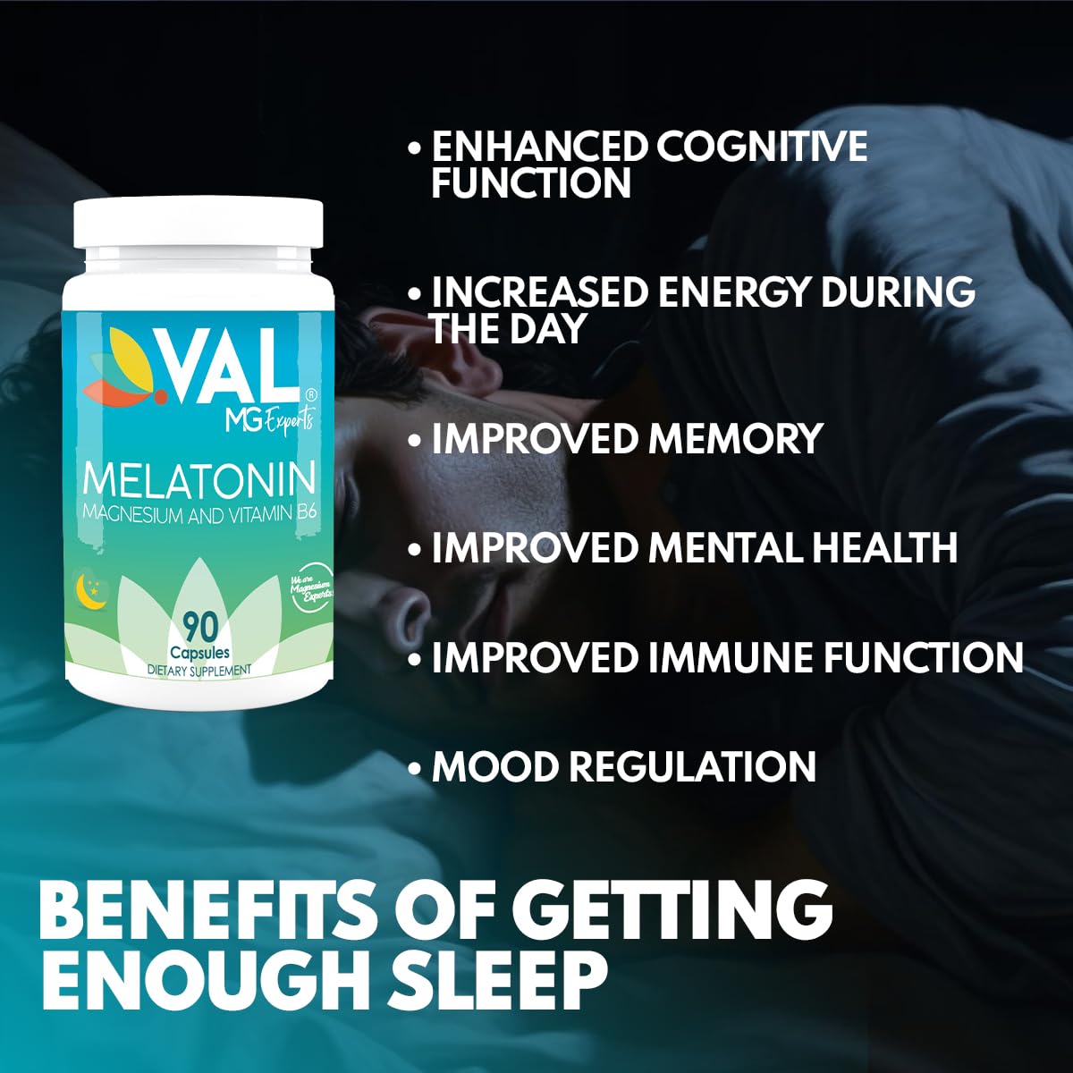 VAL Mg Experts Melatonin 3mg with Vitamin B6 & Magnesium Capsule, 90 Count