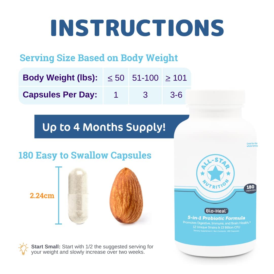 All-Star Nutrition 5-in-1 Bio-Heal Probiotic Capsules, 180 Capsules