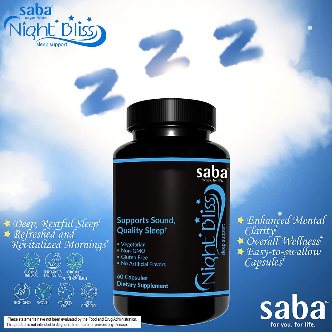 Saba Night Bliss Natural Sleep Aid Capsules, 60 Count