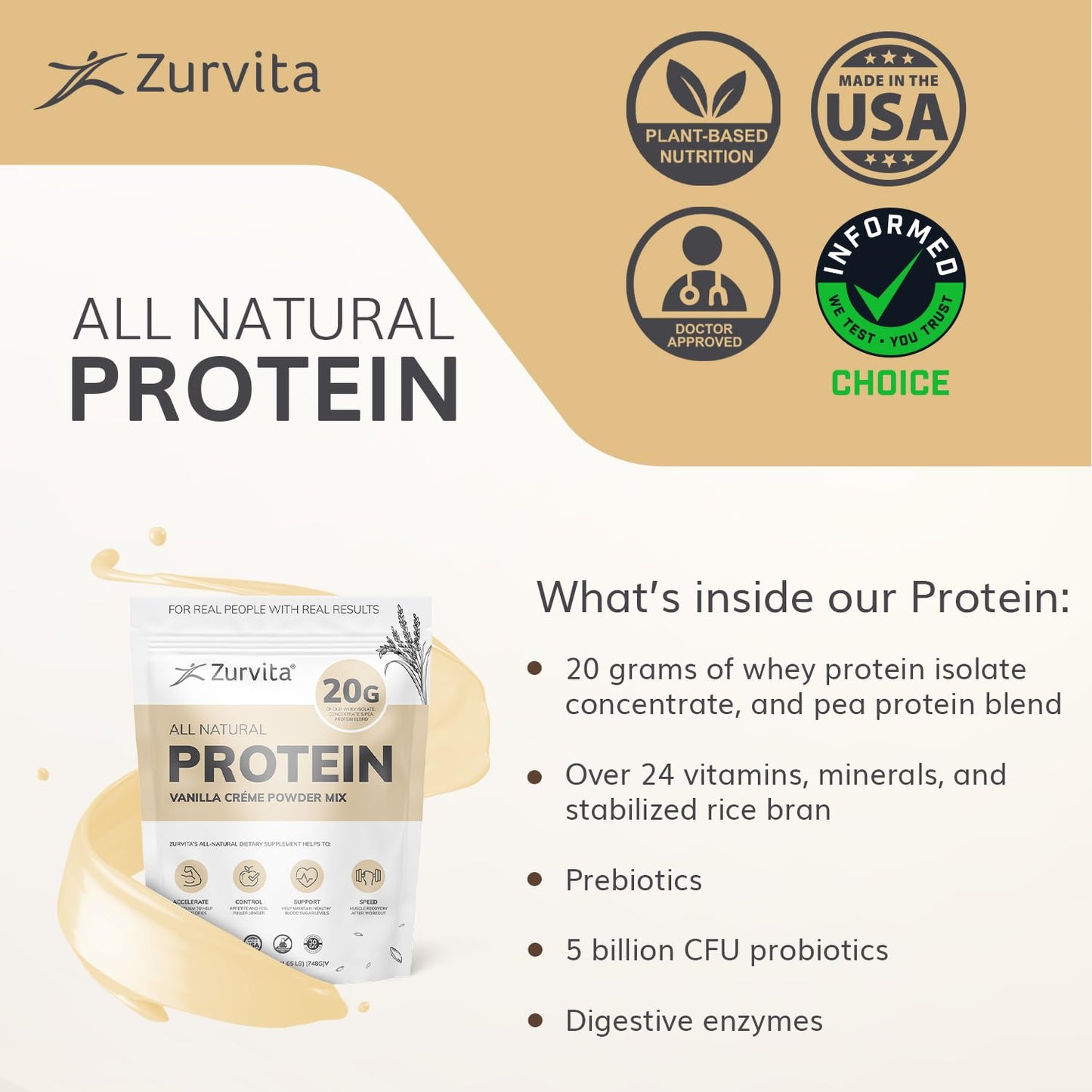 Zurvita Vanilla Crème Protein Powder, 26 oz