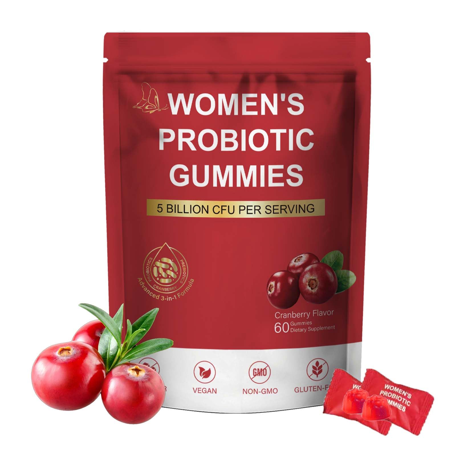 TRUERELIEF Probiotics for Women with Cranberry Extract - Daily Gummy Supplement for Feminine Balance, Digestive & Immune Support, 60 Gummies