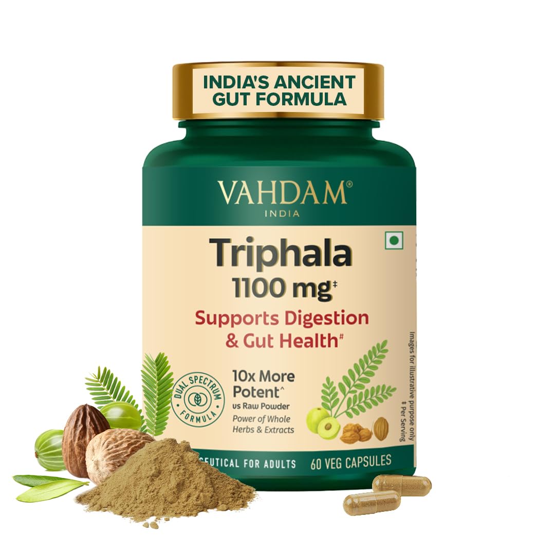 VAHDAM Triphala Capsules 1250 mg High Strength with Amla, Bibhitaki, Haritaki Extract, 90 Capsules