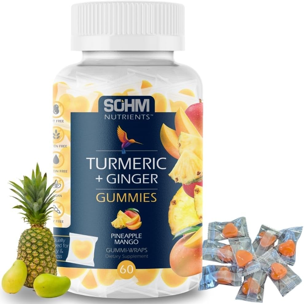 SOHM Adds Life to Lives Turmeric Ginger Gummies for Joint Support, Skin Health & Daily Wellness, Gluten & Gelatin Free, 60 Gummies
