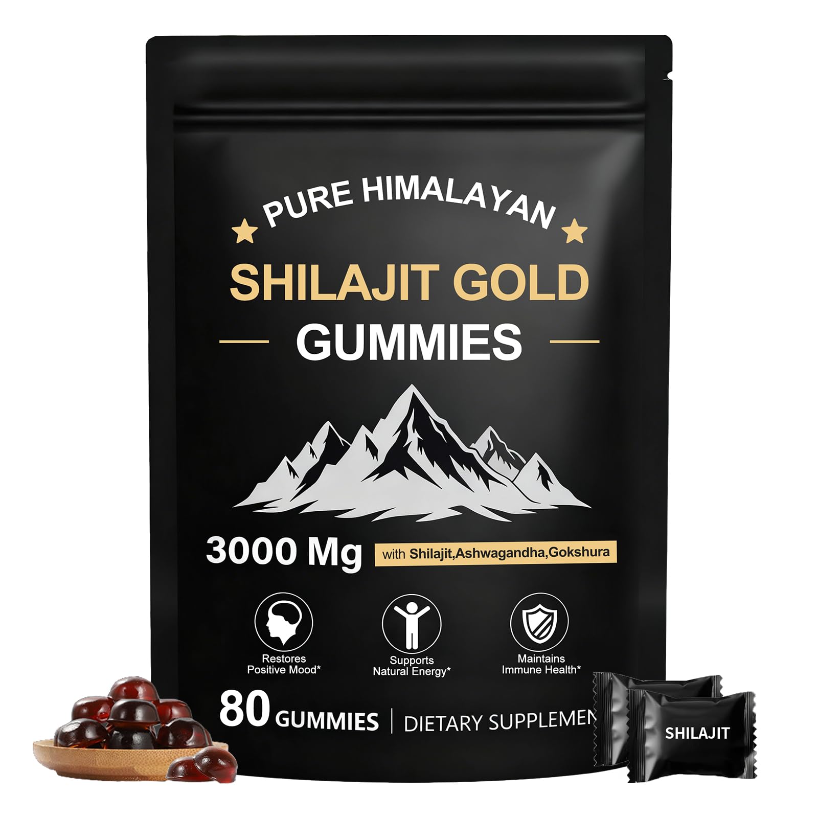 Tideon Shilajit Gummies for Men & Women, Rich in Ashwagandha Gaulshura Fulvic Acid 85 Micronutrients, No Added Sugar Non-GMO 100% Natural Organic, Energy Support & Overall Health, 80 Gummies