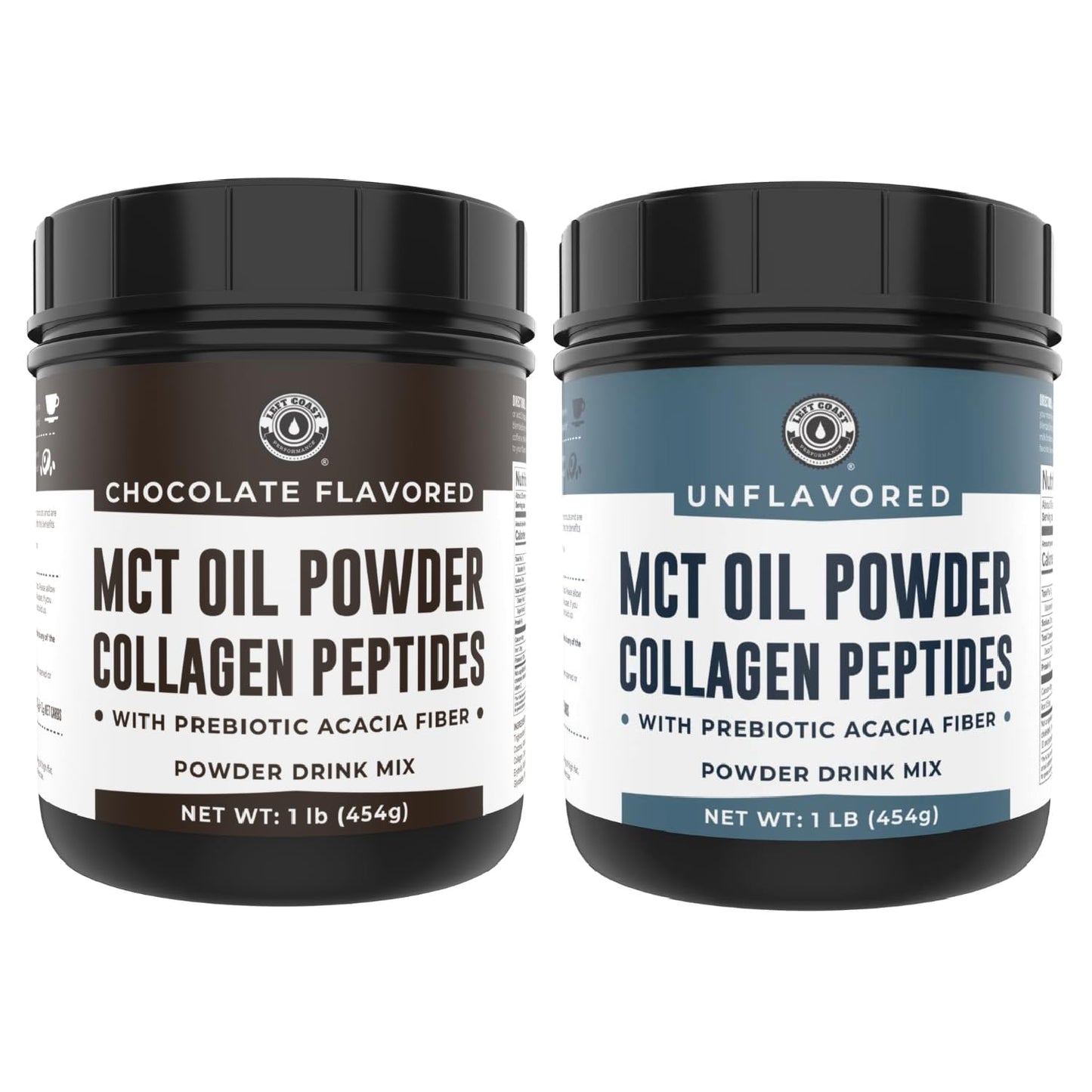 Left Coast Performance Chocolate & Unflavored MCT Oil Powder & Collagen Peptides, Powder, 32