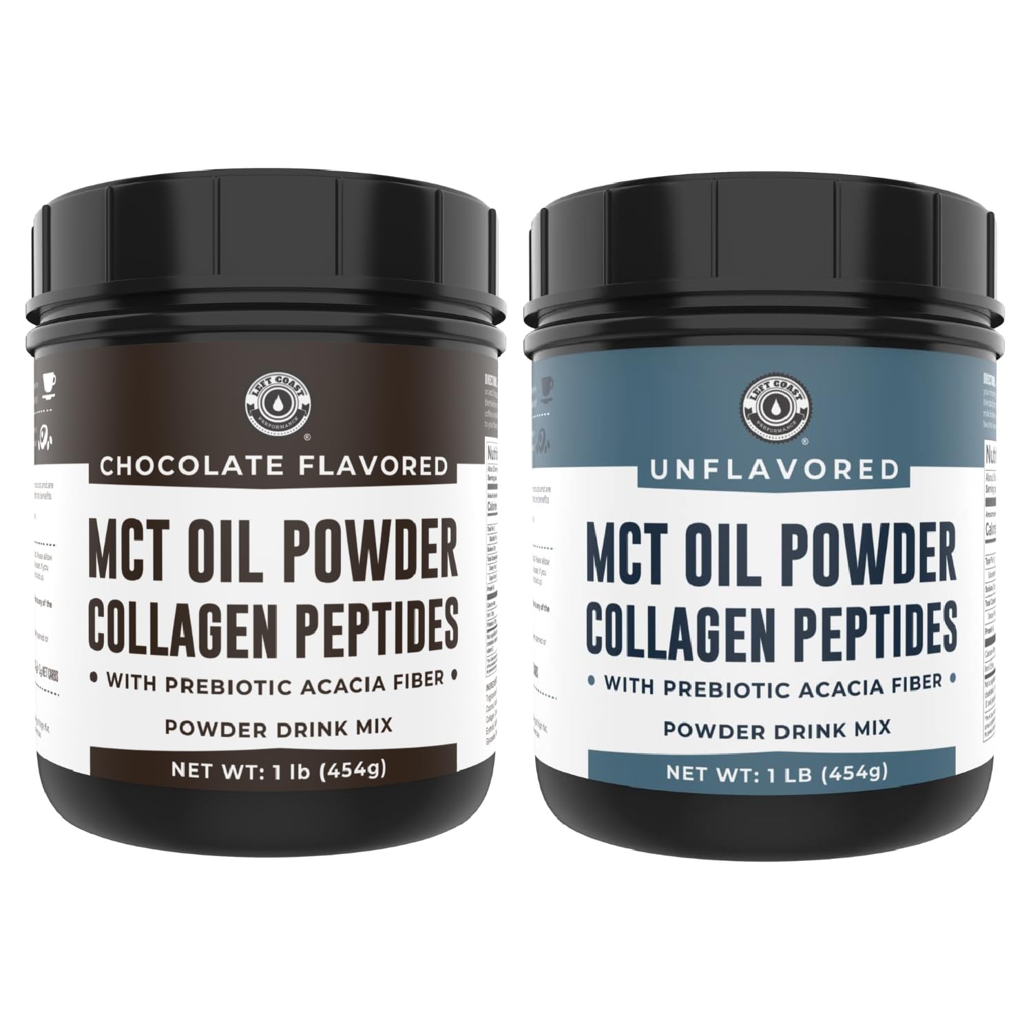 Left Coast Performance Chocolate & Unflavored MCT Oil Powder & Collagen Peptides, Powder, 32
