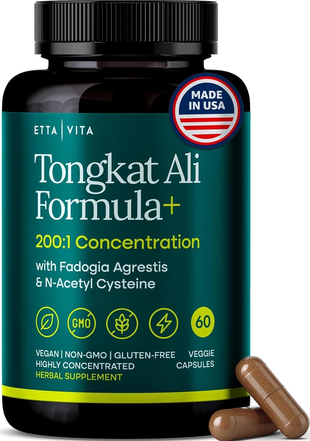 Etta Vita 200:1 Longjack Tongkat Ali & Fadogia Agrestis Capsule 60 Count