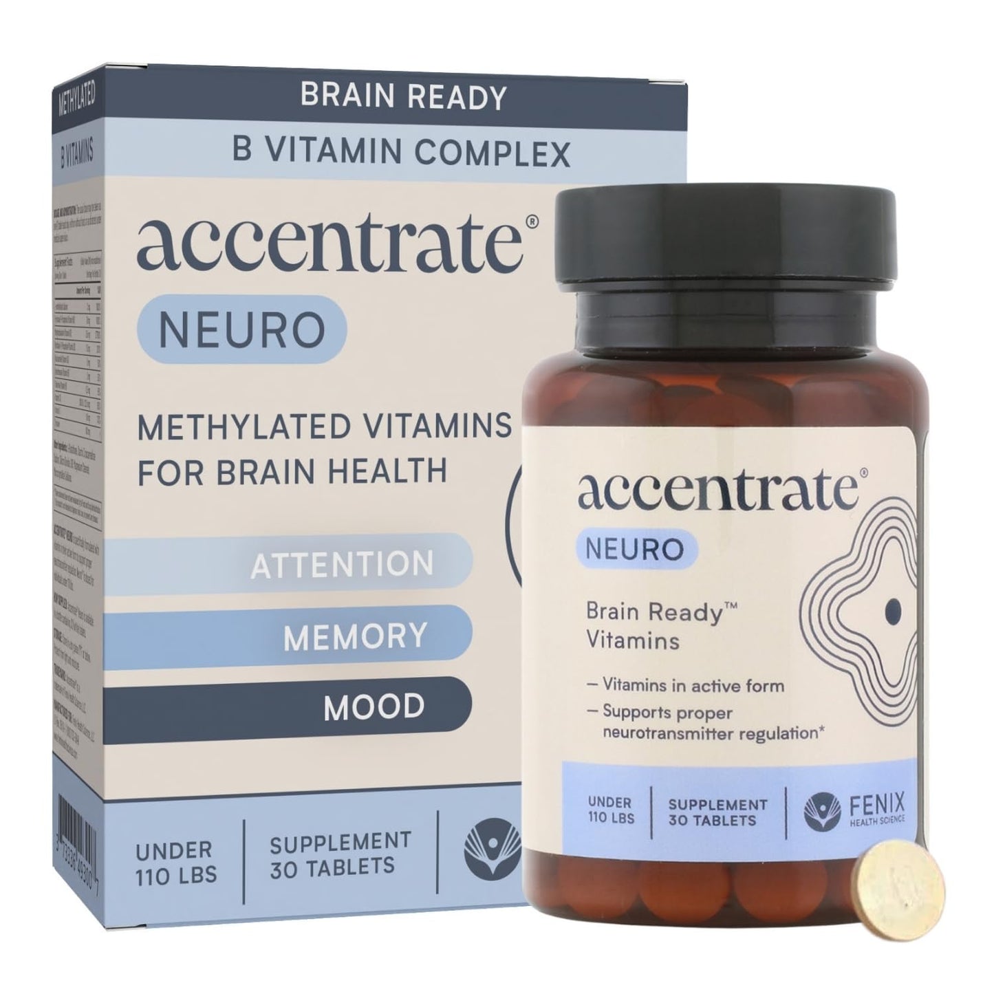 Accentrate Brain Supplement for Focus, Attention, Mood Vitamin B Complex Tablet, 30 Count