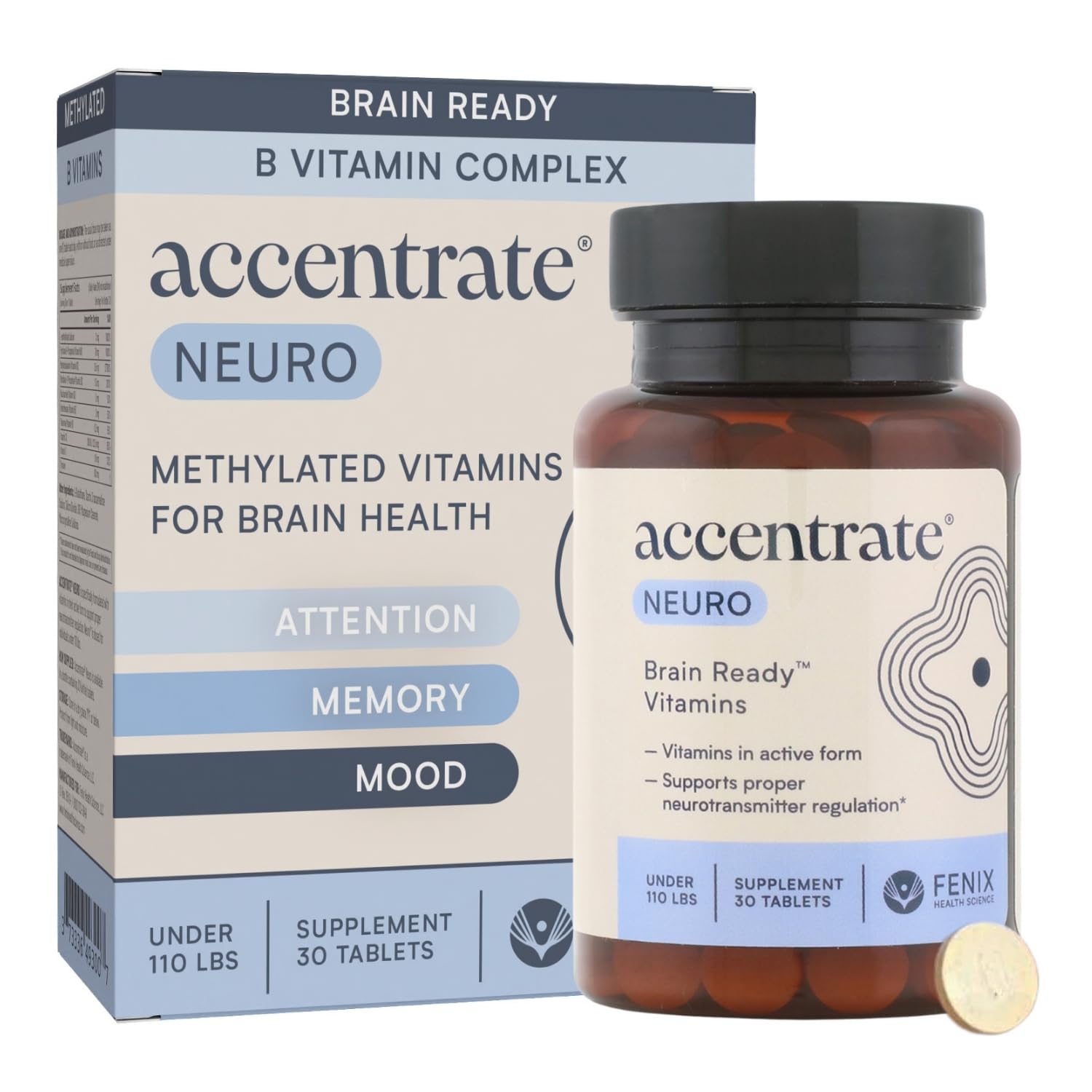 Accentrate Brain Supplement for Focus, Attention, Mood Vitamin B Complex Tablet, 30 Count