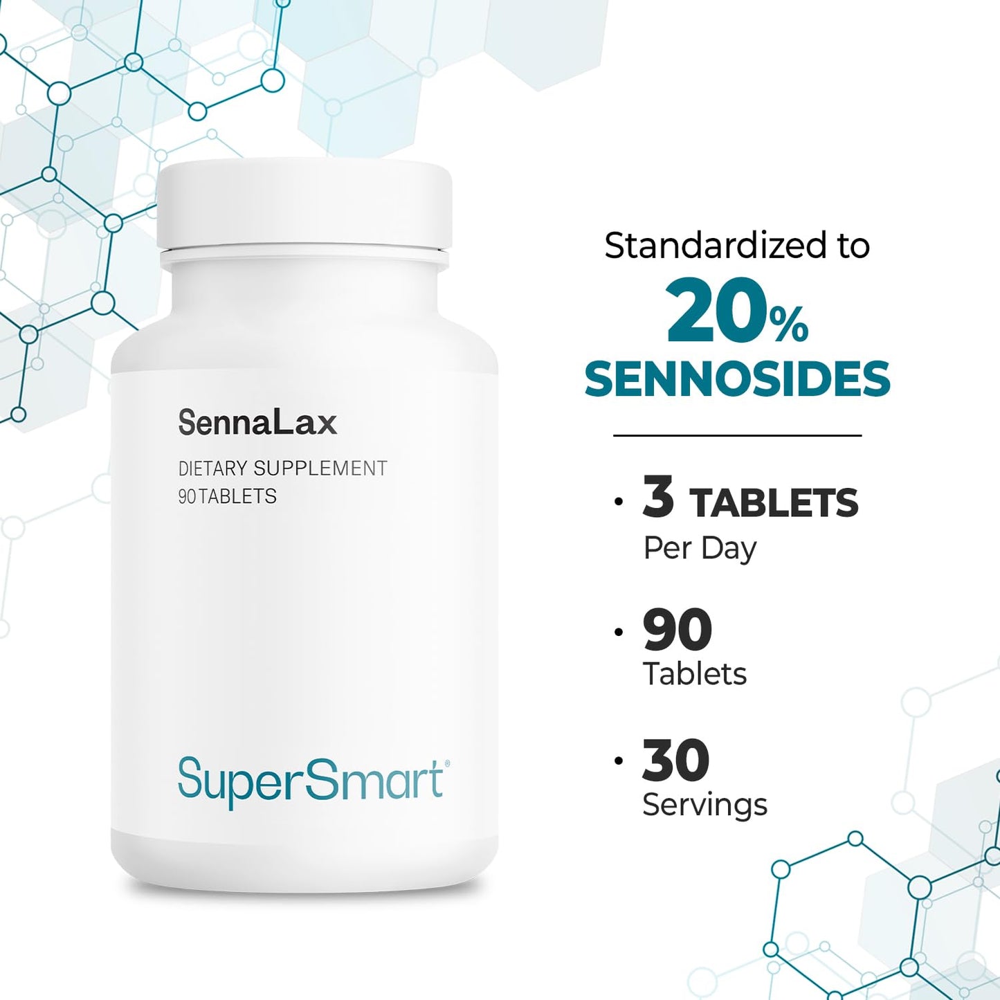 Supersmart SennaLax Advanced Formula Senna Leaf Extract Supplement with Magnesium Citrate, 90 Tablets