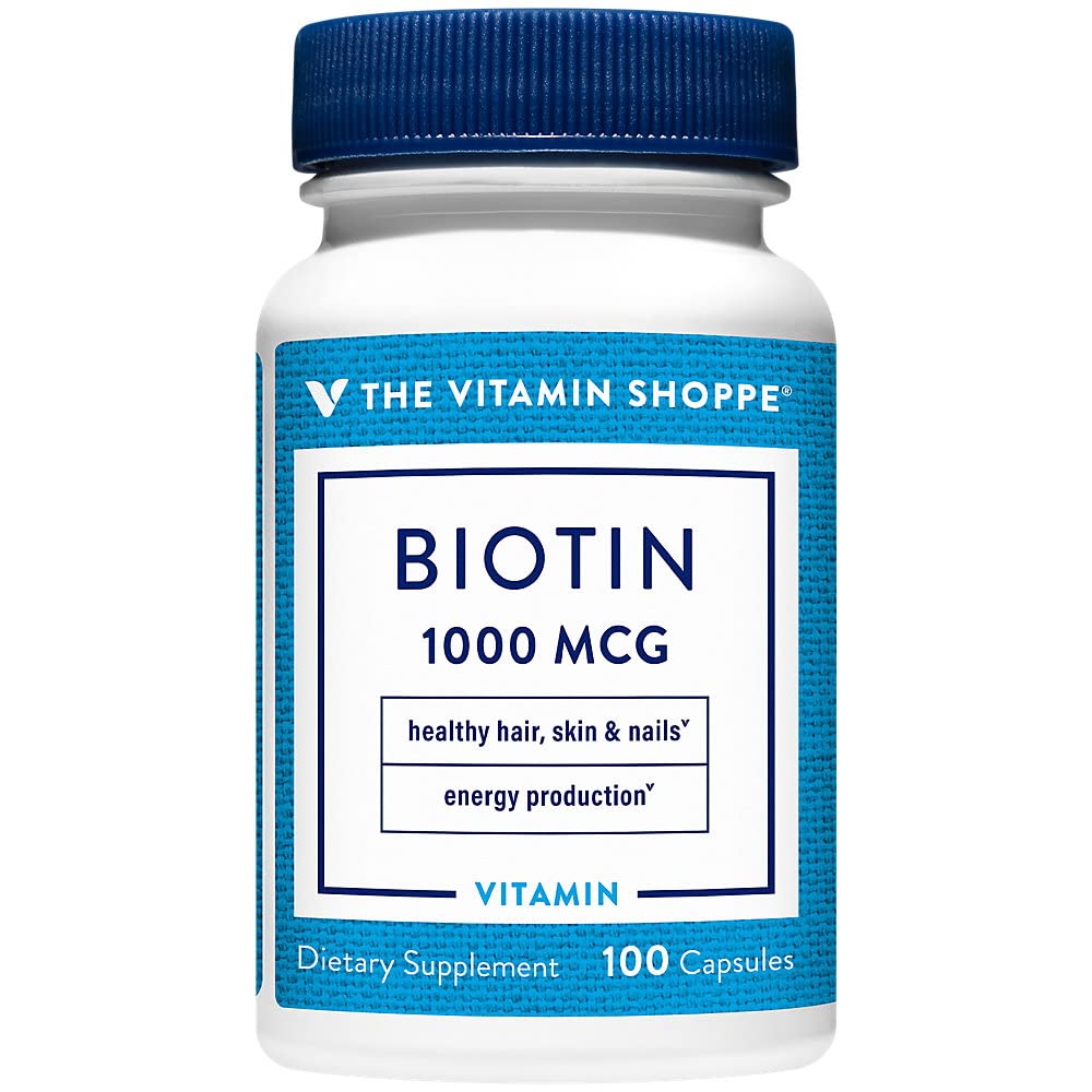 The Vitamin Shoppe Biotin 1mg - Hair Growth, Skin Health and Nail Strength Support, High Potency B Vitamin, 100 Capsules