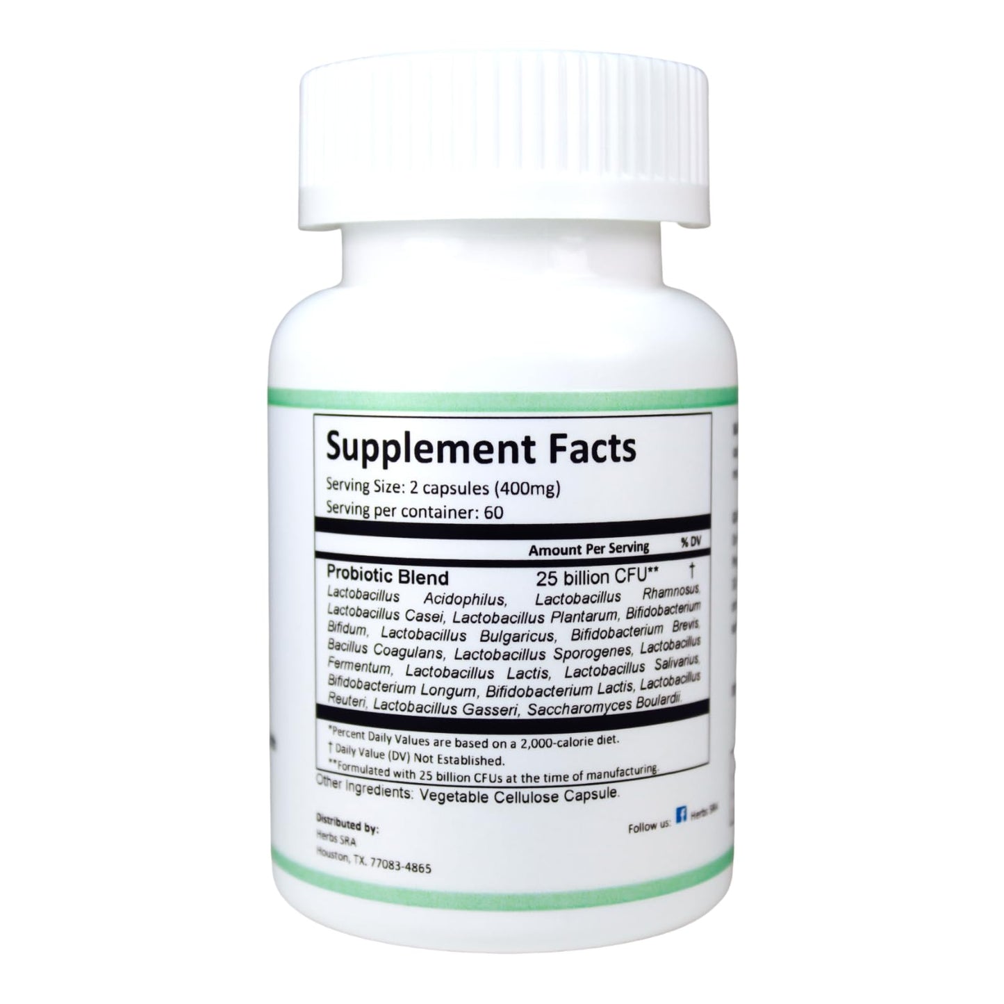 Herbs SRA ProbioLac Probiotic Supplement with 25 Billion CFU Multi-Strain Probiotic for Digestive Balance & Immune Wellness Capsules, 120 Count