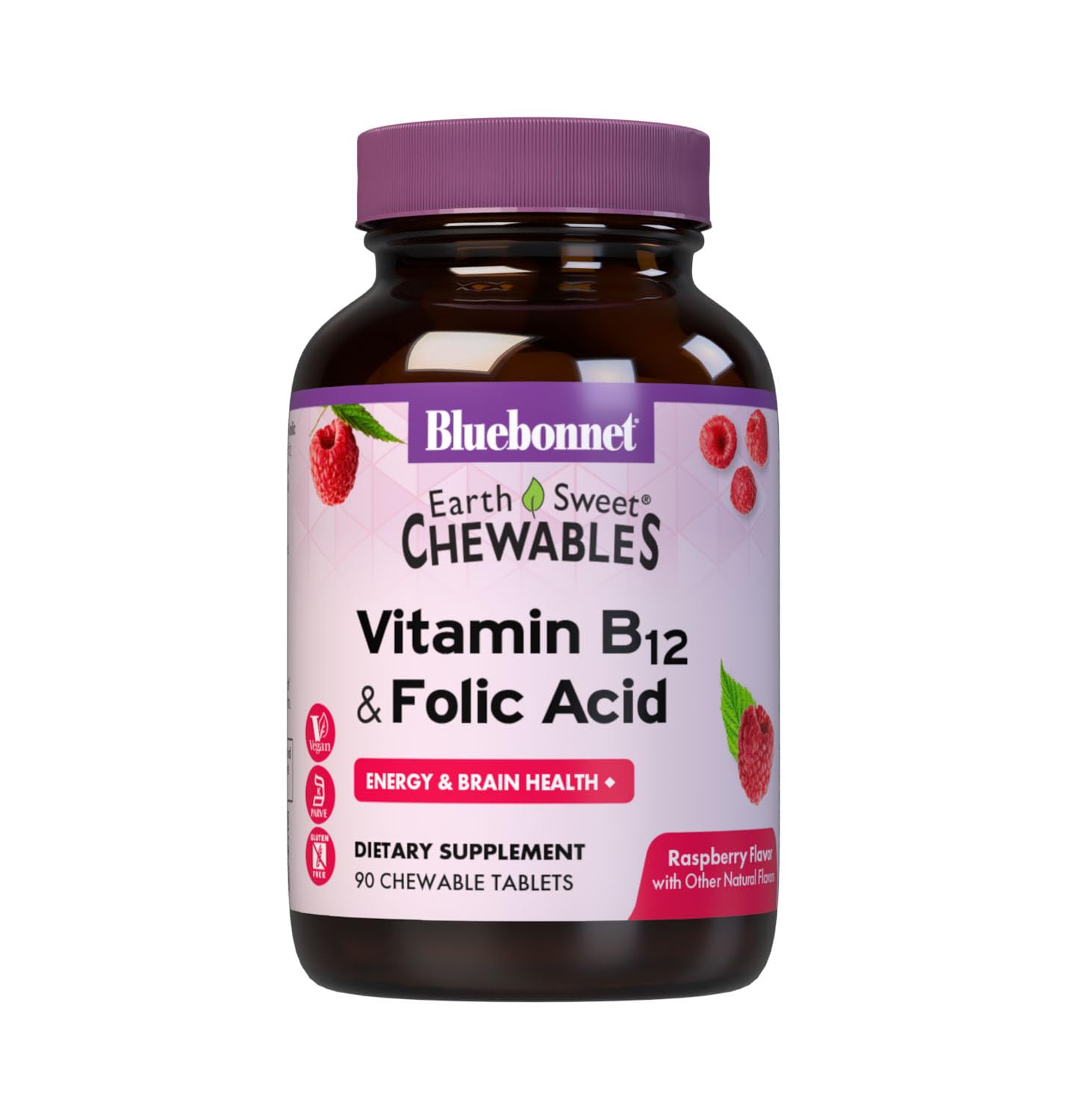 BlueBonnet Earth Sweet Vitamin B12 & Folic Acid Chewable Tablets, 90 Count