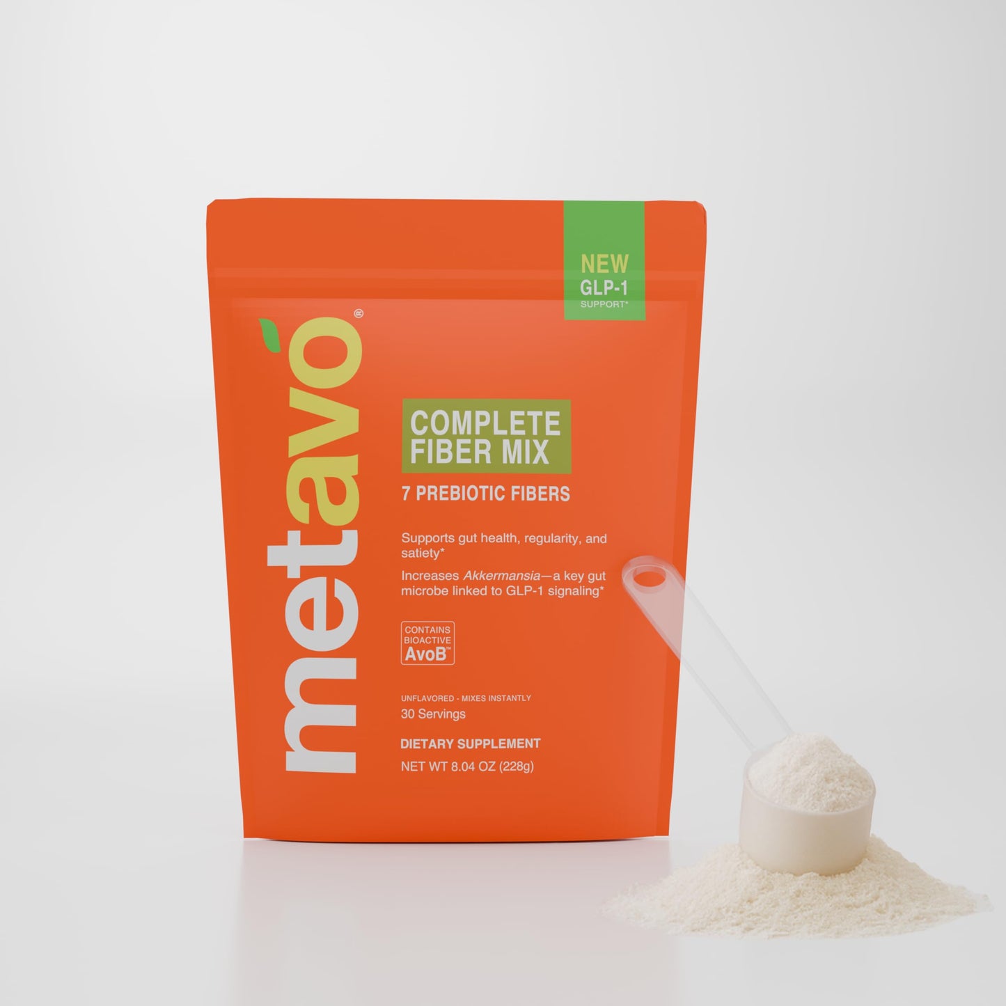 Metavo Complete Fiber Mix Powder 8.11 oz, 30 Servings - 7 Prebiotic Fibers with AvoB for GLP-1 Support