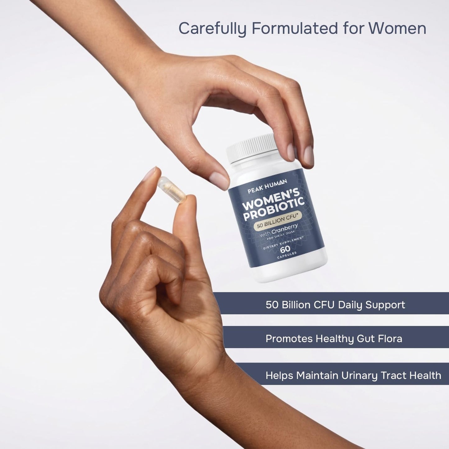 Peak Human Women's Probiotics with Cranberry, Digestive & Urinary Support, Gut Health, Immune Balance & Feminine Wellness, 60 Vegan Capsules, 1 Count