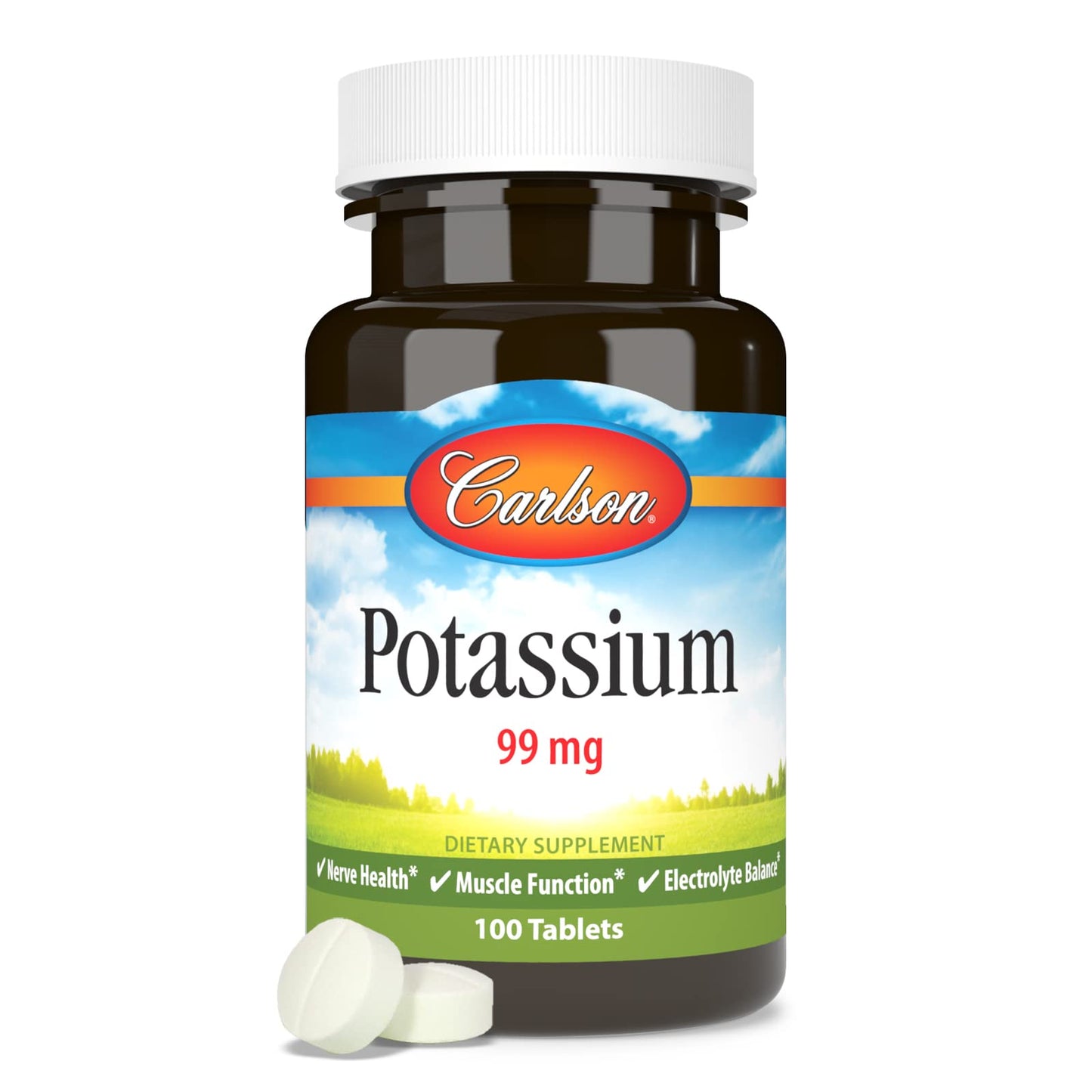 Carlson Potassium 99 mg Promotes Nerve Health & Muscle Function 100 Tablets