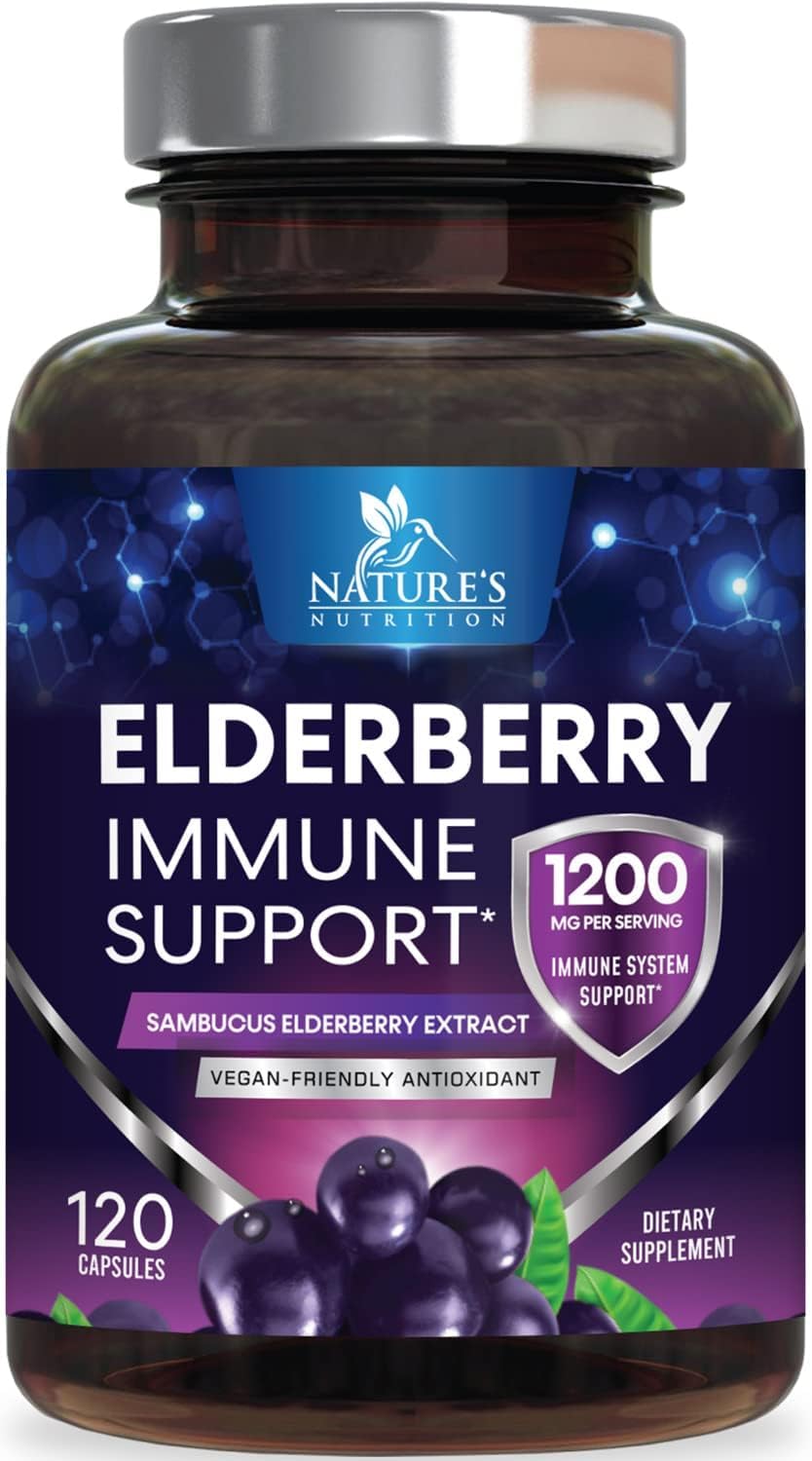 Nature's Nutrition European Elderberry Fruit Extract 1200mg Per Serving Capsules, 120 Capsules