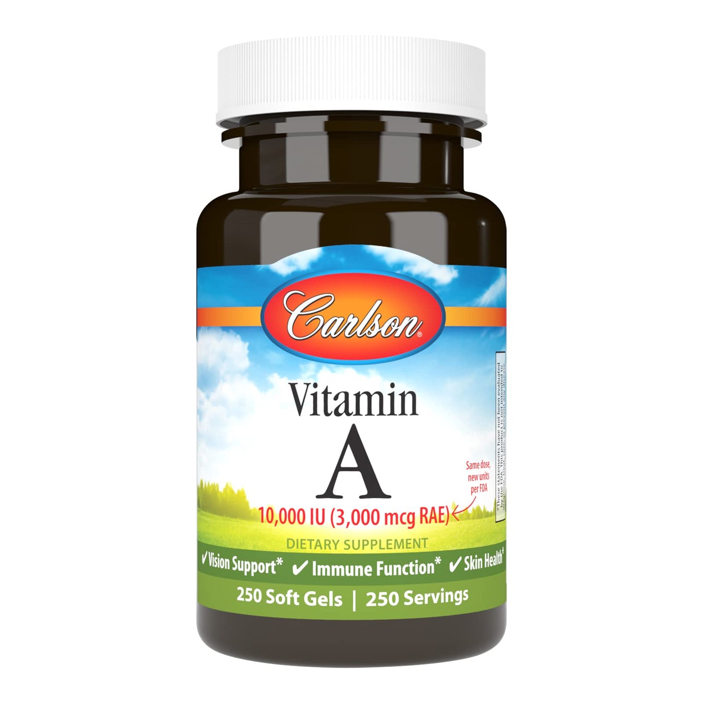 Carlson Vitamin A 10000 IU (3000 mcg RAE) Vision Health Softgels, 250