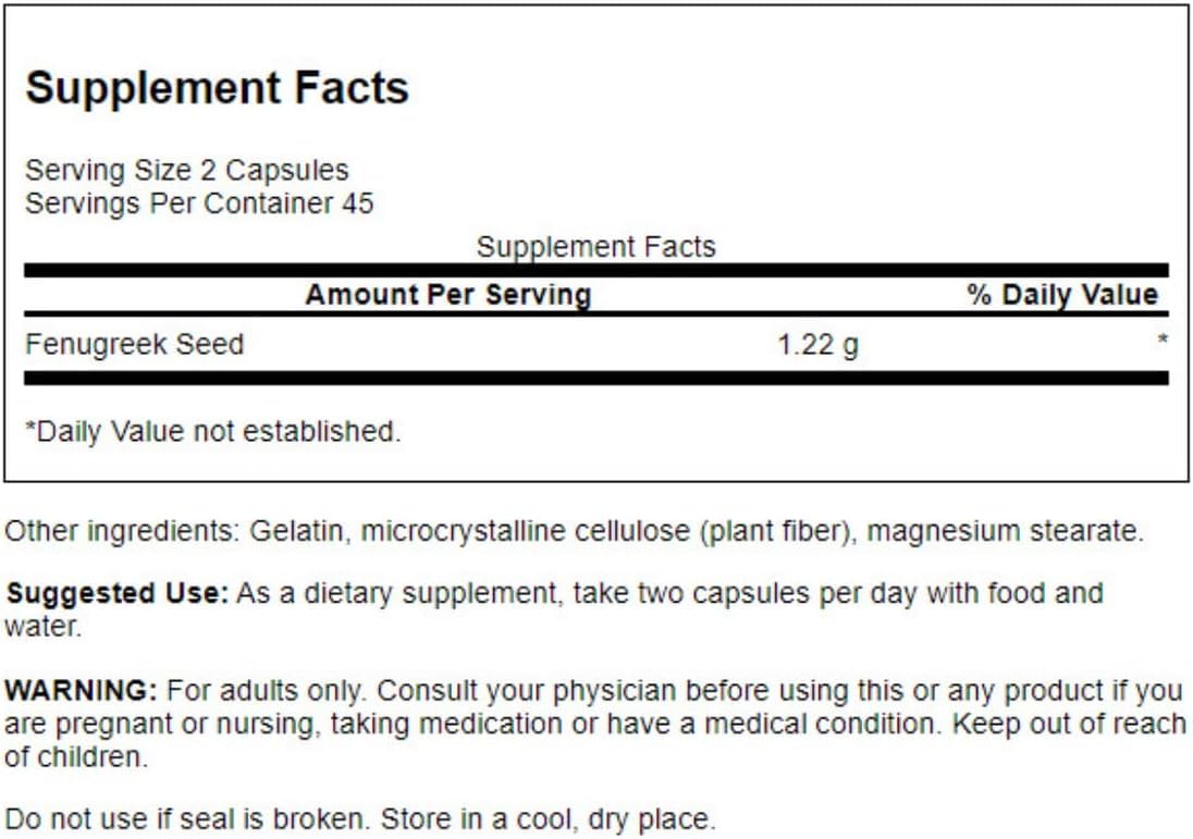Swanson Fenugreek Seed Capsules 610 mg, 90 Count