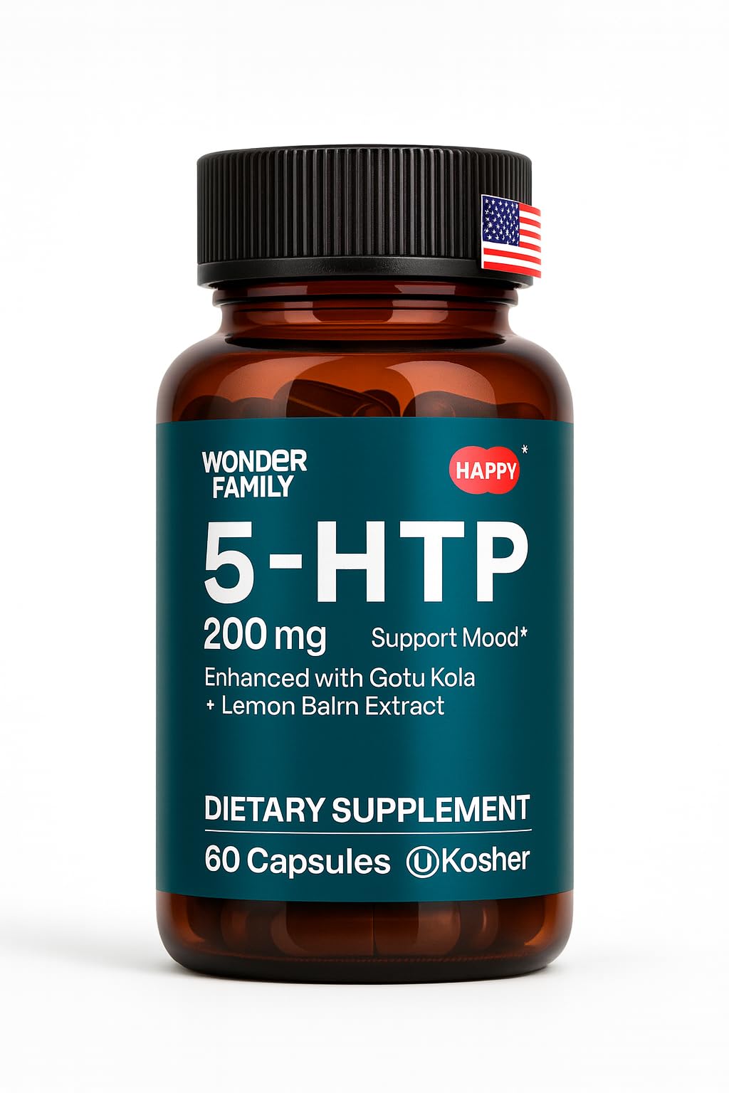 Wonder Family 5-HTP 200mg with Vitamin B6 100mg, Gotu Kola, 60 Capsules